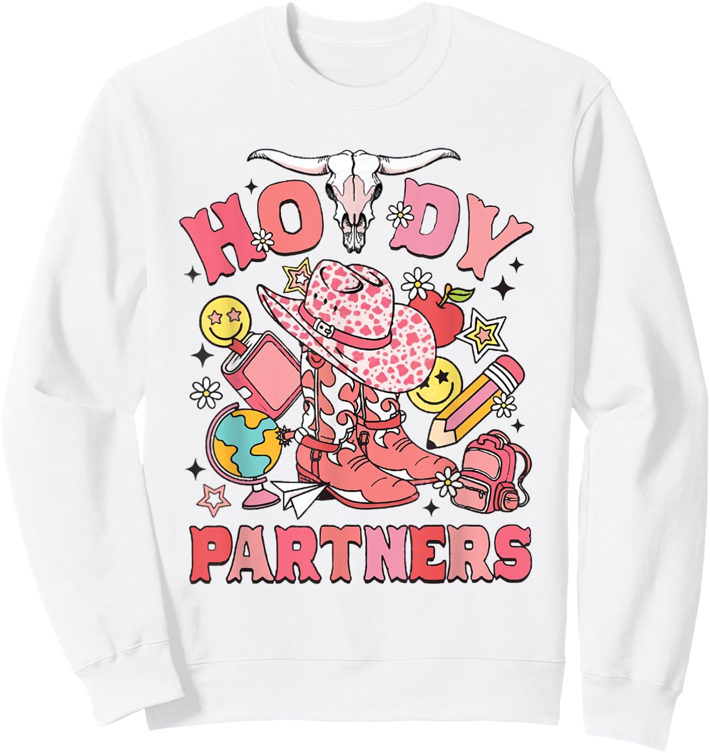 Retro Howdy Partners Cowgirl Teacher Western Back To School Sweatshirt - Sweatshirt | White