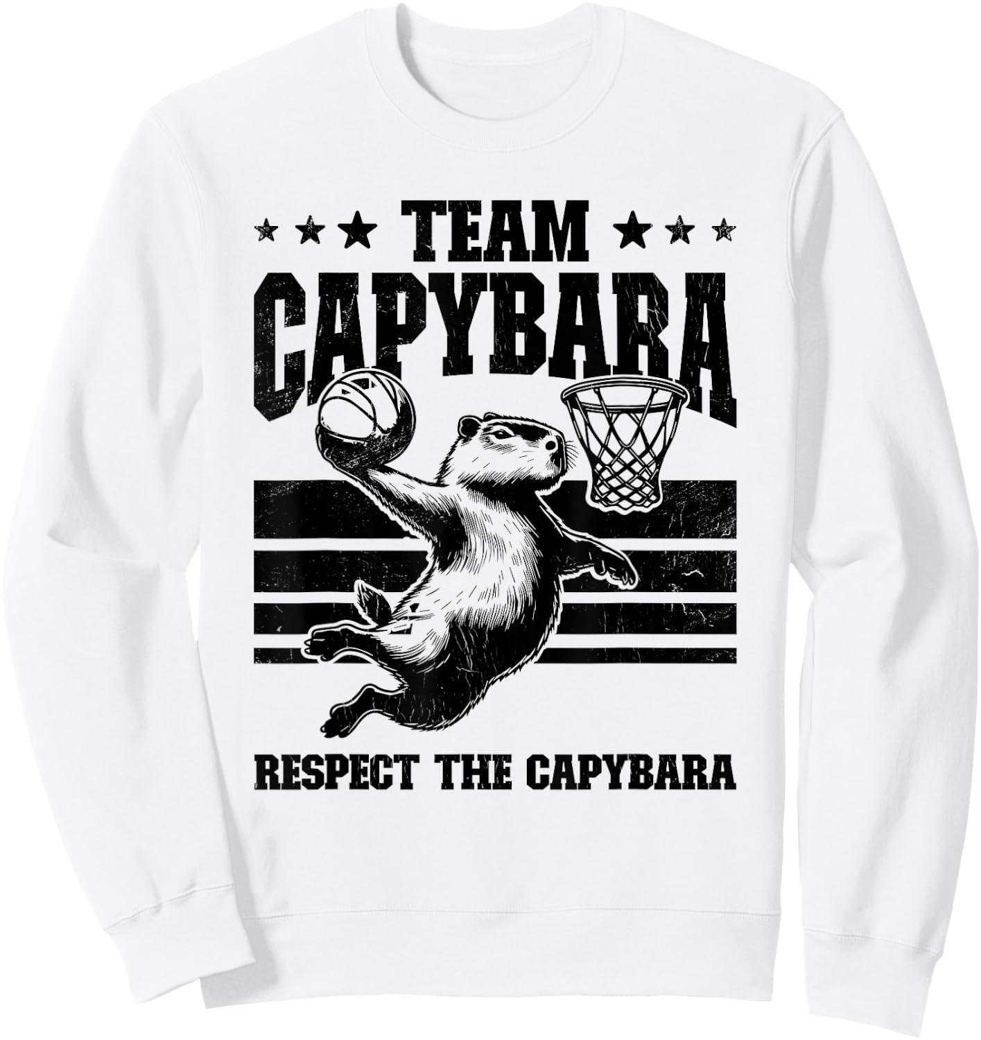 Team Capybara Funny Retro Rodent Capybara Playing Basketball , Small, Grey Sweatshirt - Sweatshirt | White