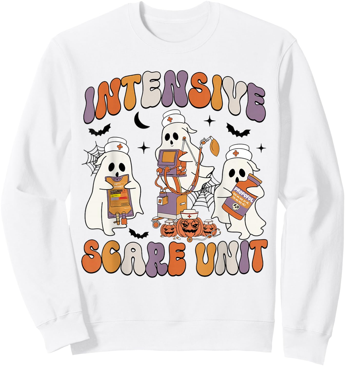 Retro Intensive Care Unit Nurse Halloween ICU Nurse Ghosts Sweatshirt - Sweatshirt | White