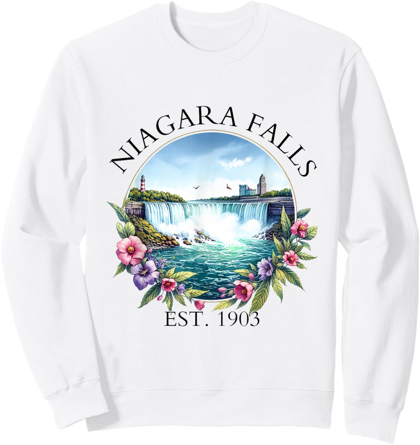 Retro Floral Niagara Falls Trip Outdoor Family Vacation Sweatshirt - Sweatshirt | White