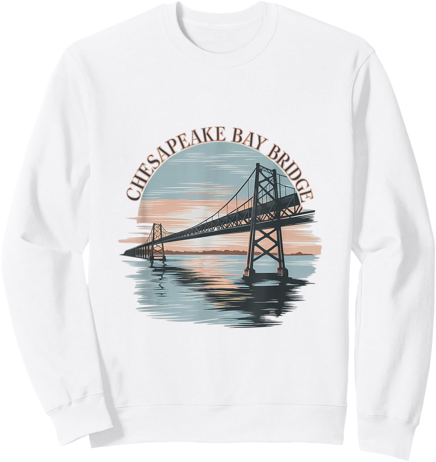 Vintage Chesapeake Bay Bridge Sunrise Memento Maryland Icon Sweatshirt - Sweatshirt | White