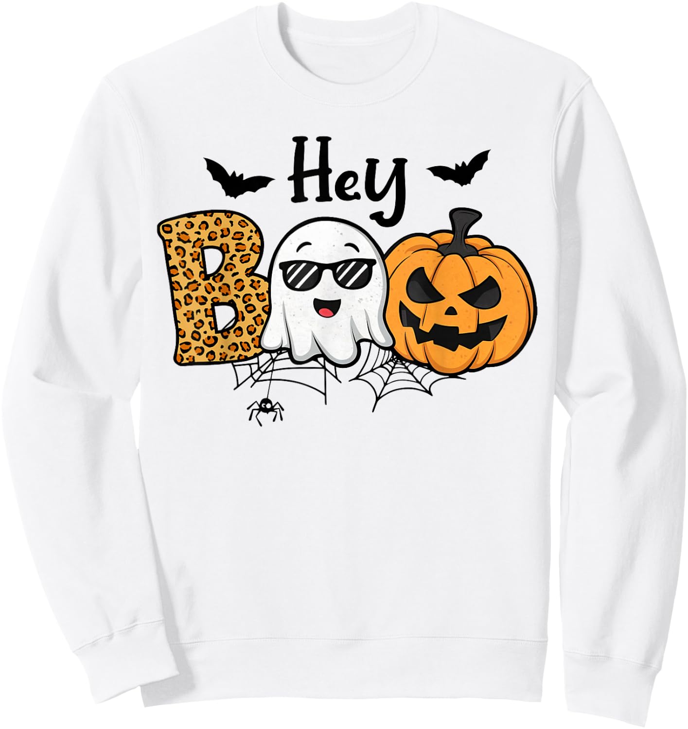 Halloween Hey Boo Ghost Pumpkin Costume Women Girls Kids Sweatshirt - Sweatshirt | White