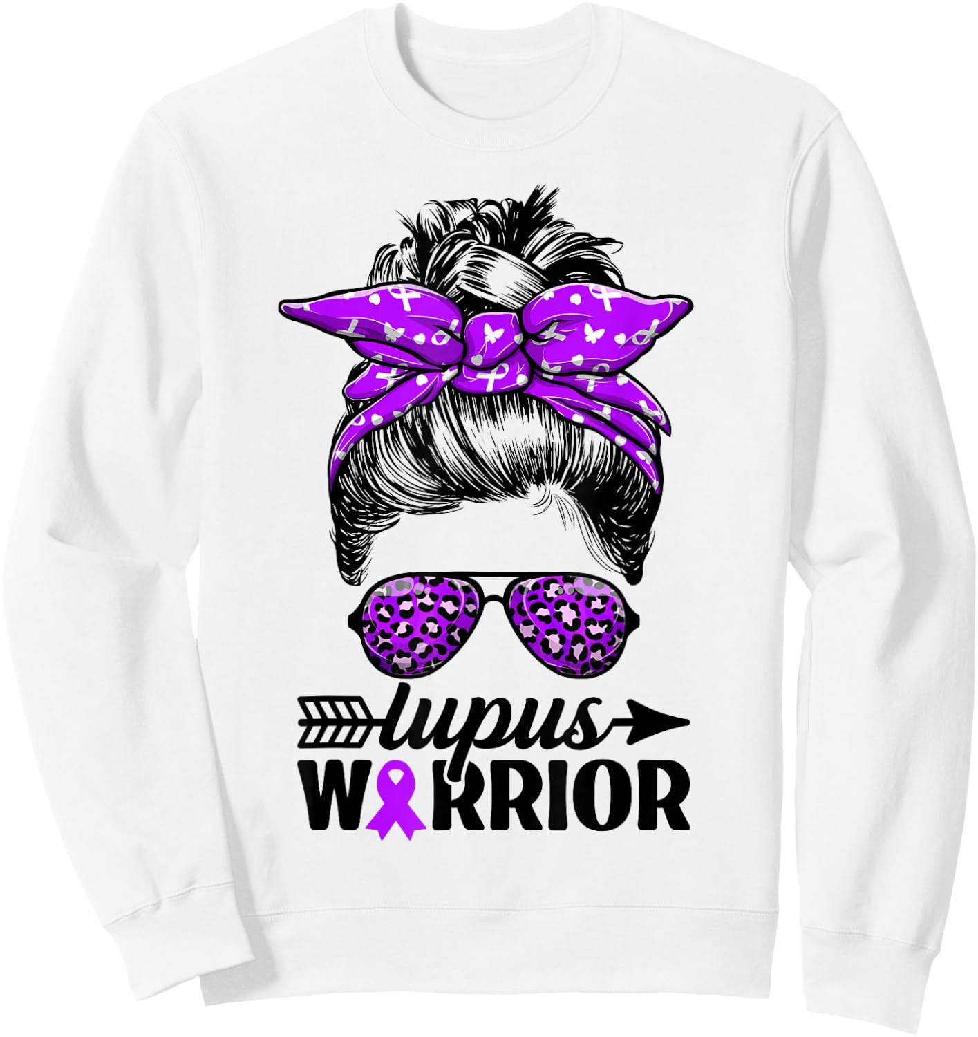 Lupus Warrior Messy Bun Women - Wear Purple Lupus Awareness Sweatshirt - Sweatshirt | White