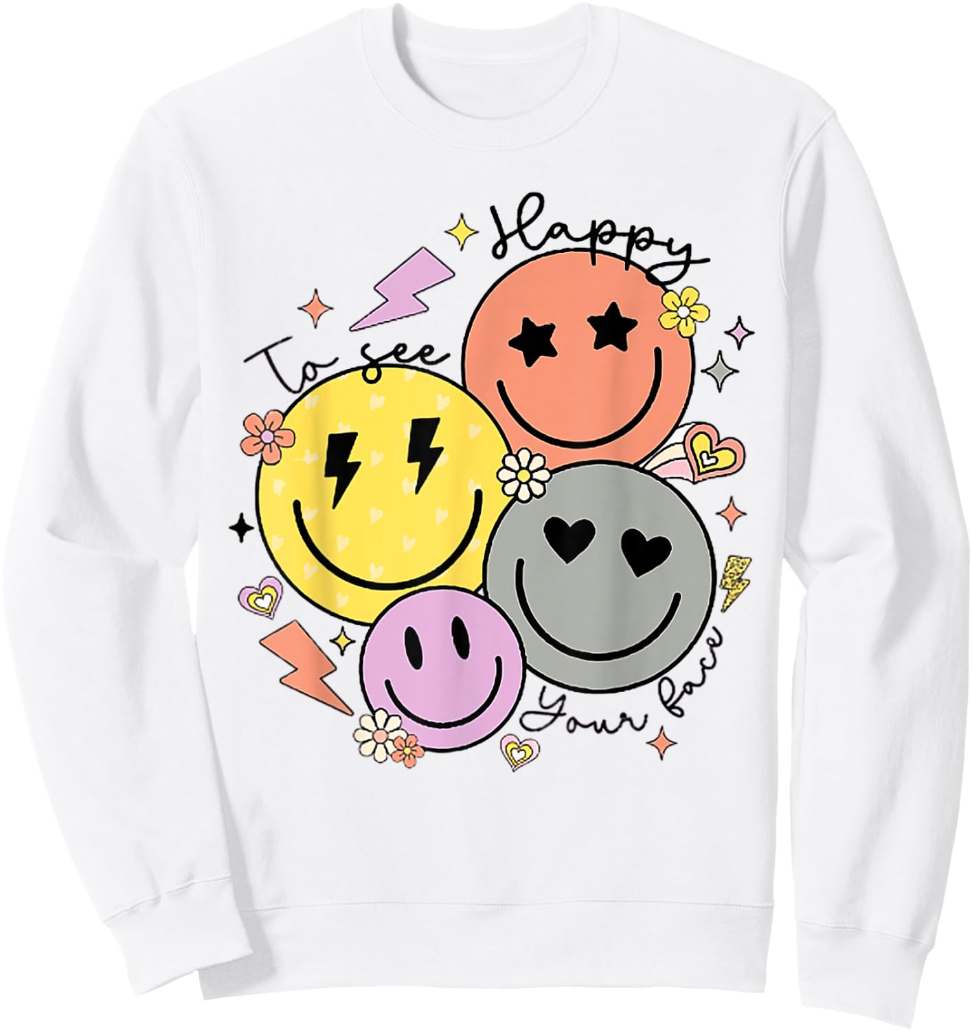 Groovy Happy To See Your Face Teacher First Day Of School Women Kids Sweatshirt - Sweatshirt | White