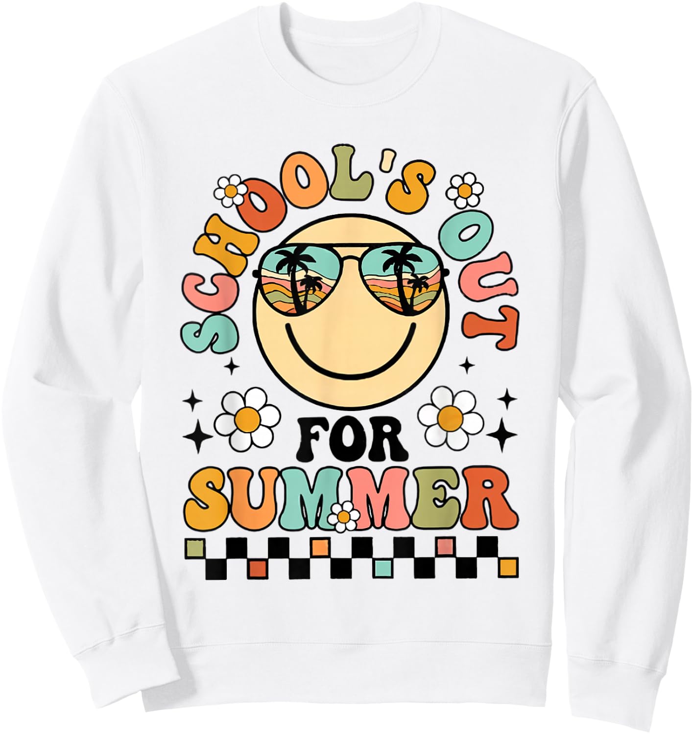 Retro Schools Out For Summer Kindergarten Grad Toddler Kids Sweatshirt - Sweatshirt | White