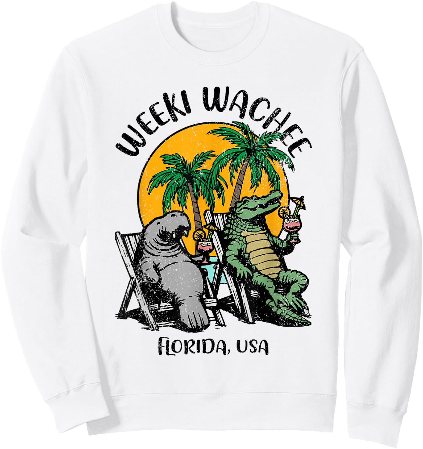 Weeki Wachee Florida USA Funny Manatee Alligator Design Sweatshirt - Sweatshirt | White