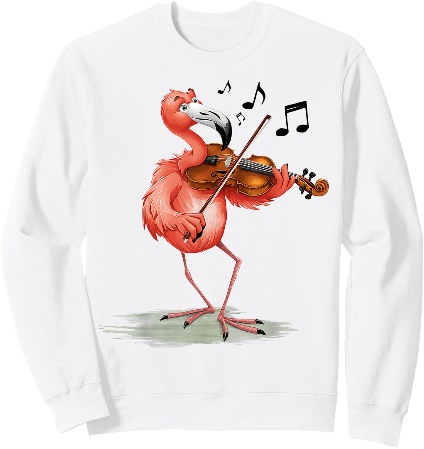 Funny Musician Violinist Cute Flamingo Playing Violin Sweatshirt - Sweatshirt | White