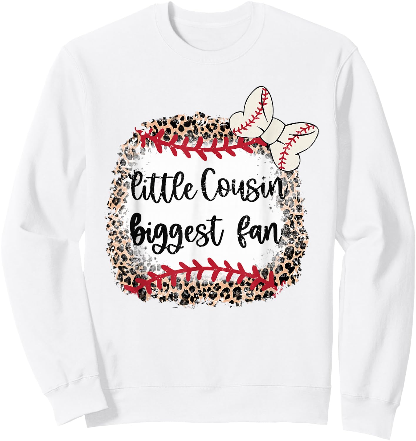 Leopard Baseball Little Cousin Biggest Fan Toddler Kids Sweatshirt - Sweatshirt | White