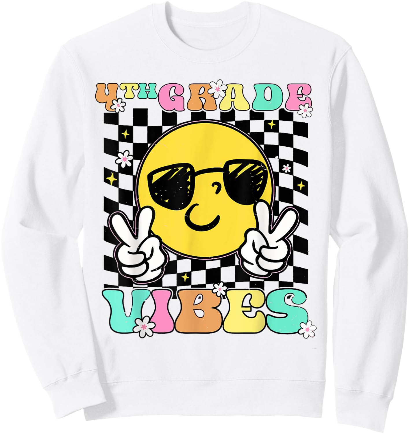 Girls 4th Grade Vibes Back To School Fourth Grade Sweatshirt - Sweatshirt | White