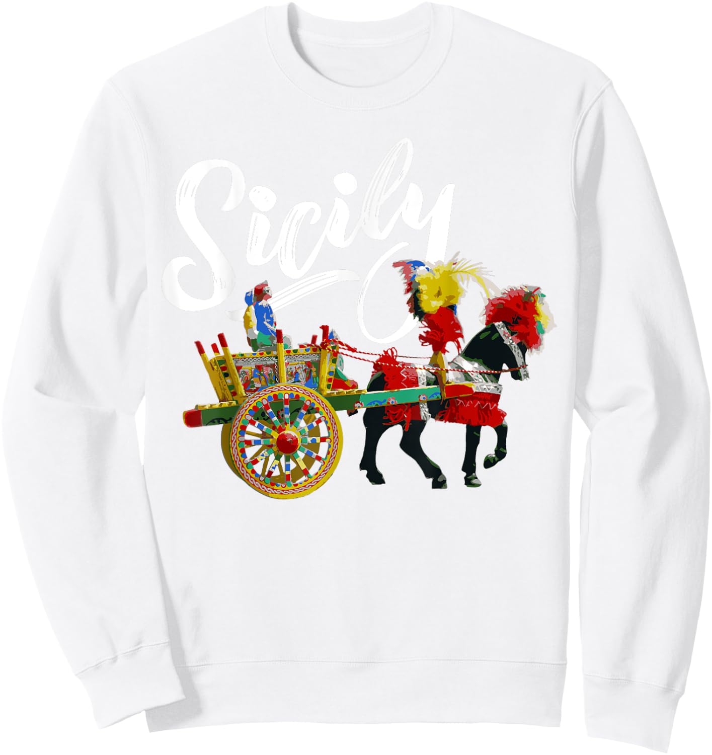 Sicily Horse and Cart Traditional Cultural Sicilian Folk Art Sweatshirt - Sweatshirt | White
