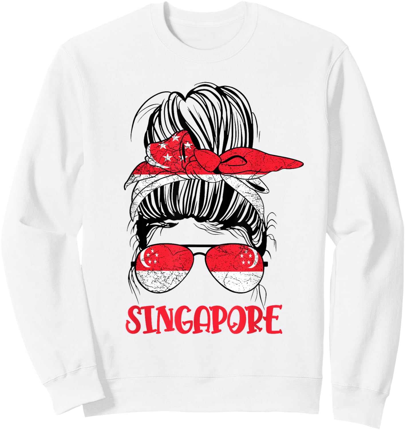 Singaporean Girl Messy bun Kids Women Singapore flag Vintage Sweatshirt - Sweatshirt | White