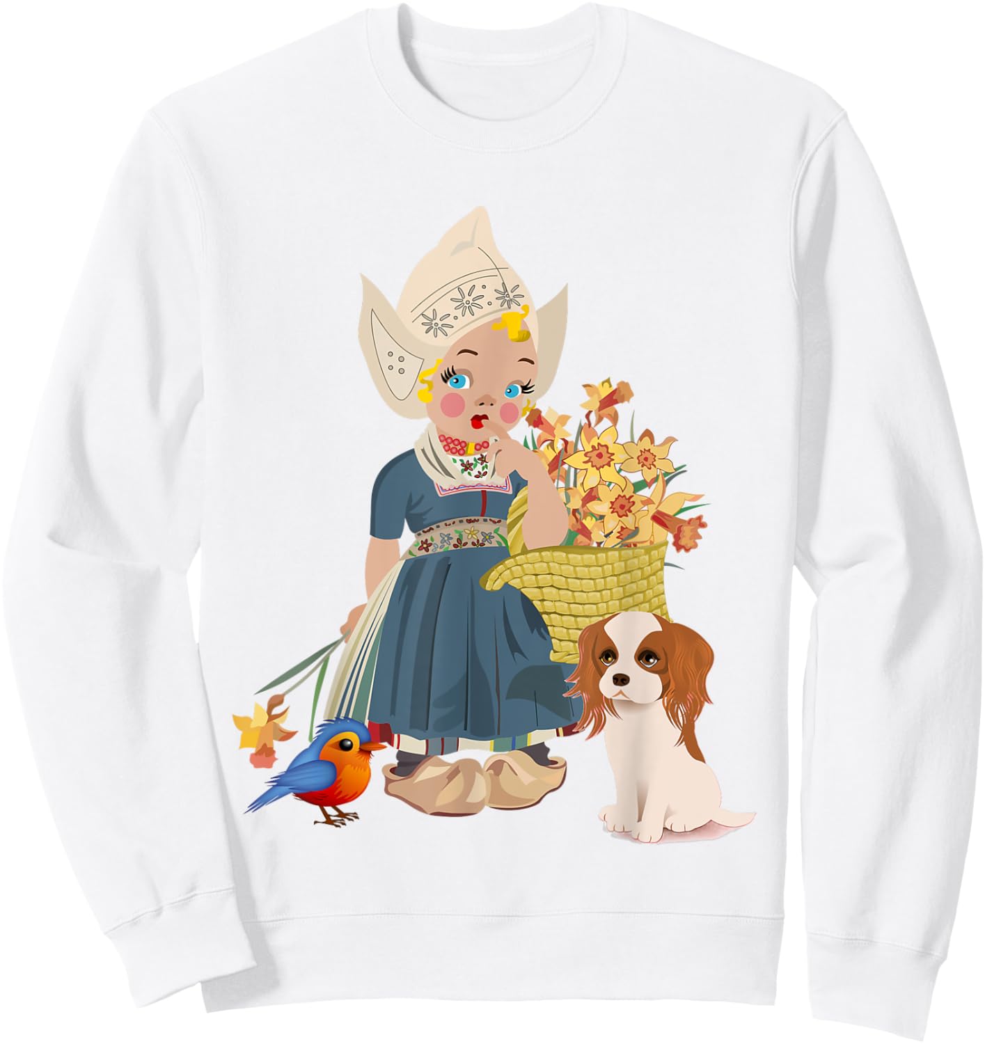 Vintage Dutch Girl in National Costume With her flowers Sweatshirt - Sweatshirt | White
