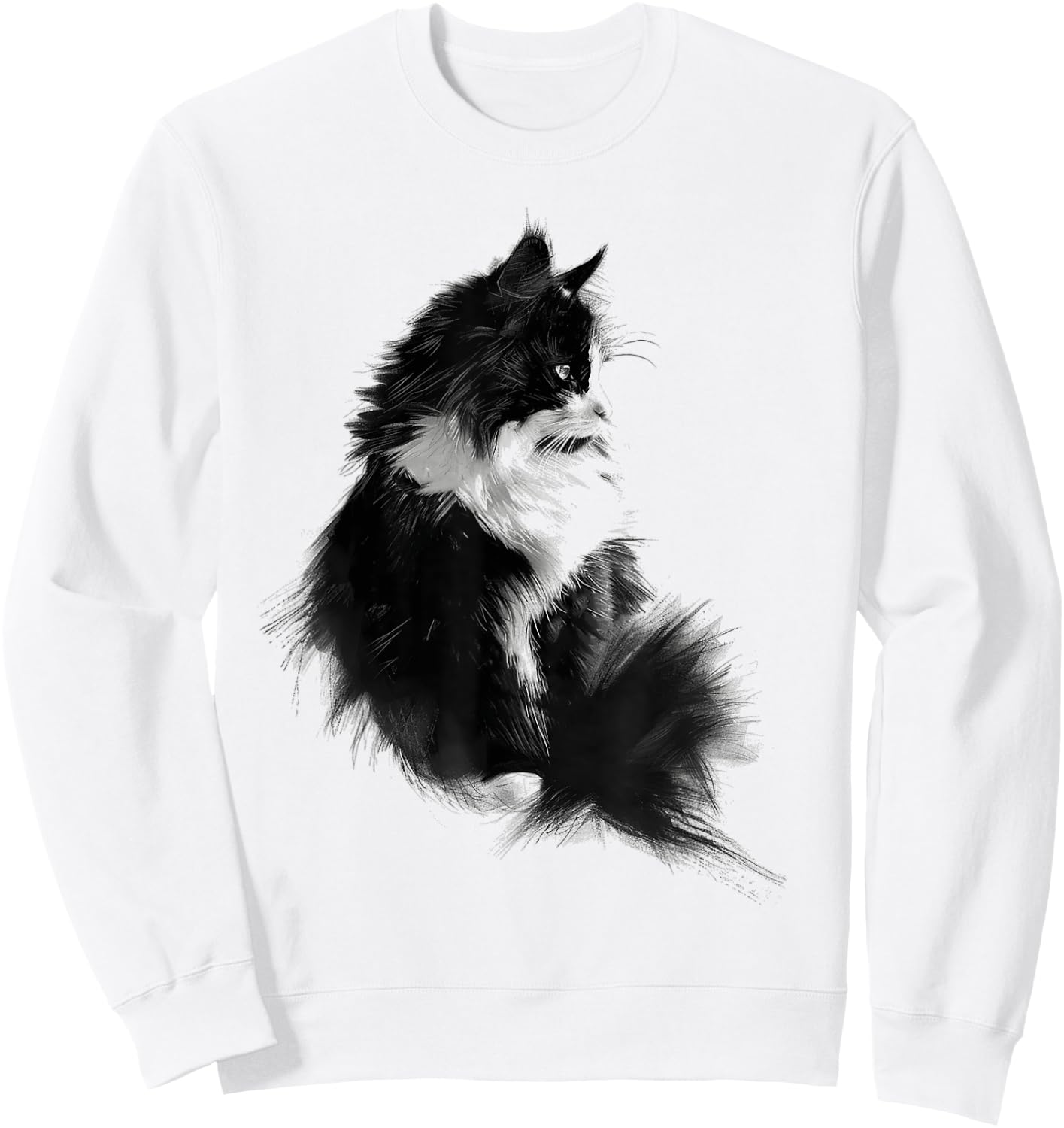 Cat Abstract Graphic Drawing Illustration Animal Cat Women Kids Sweatshirt - Sweatshirt | White