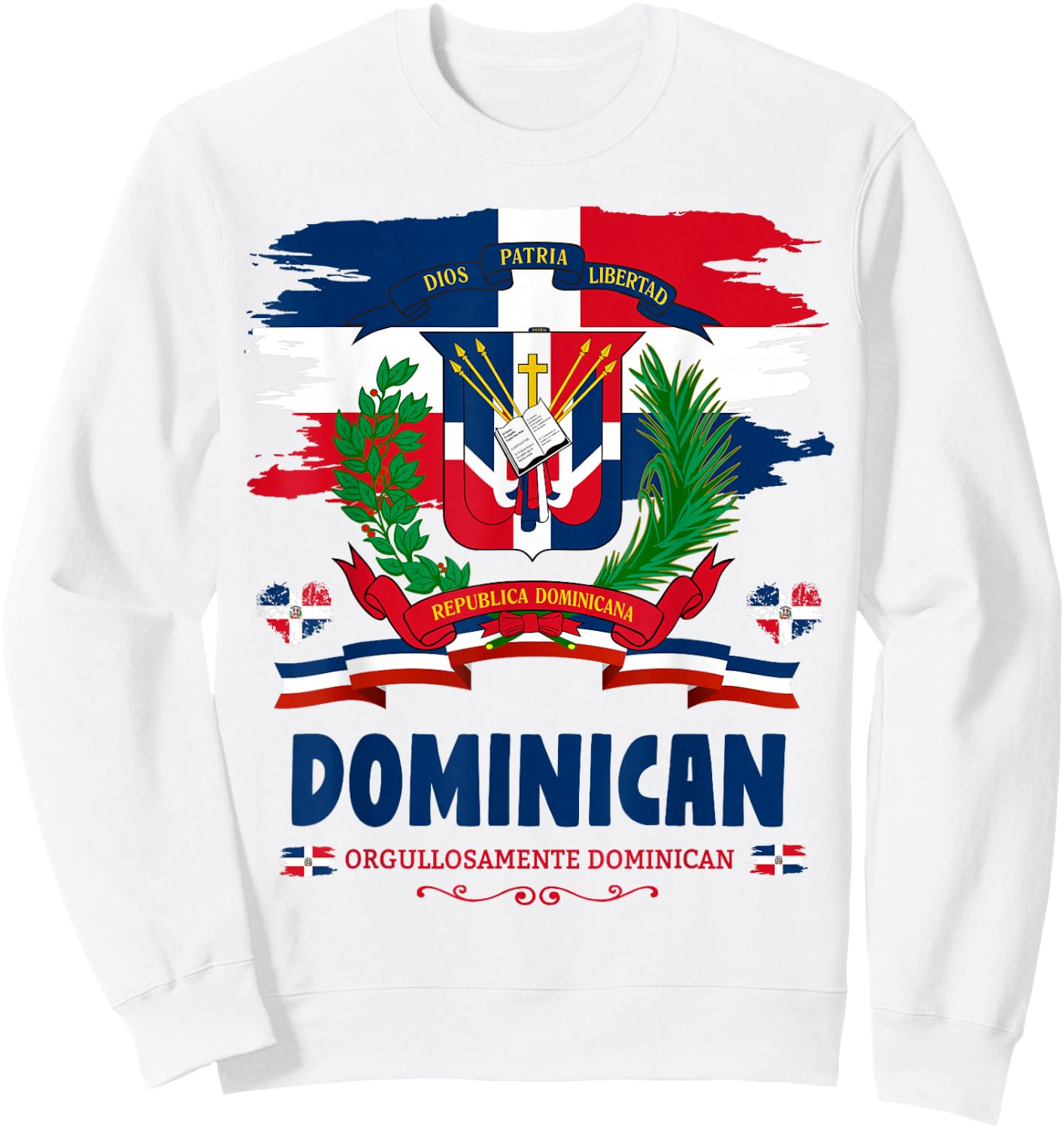 Coat of Arms Republica Dominicana For Kids & Dominican Flag Sweatshirt - Sweatshirt | White