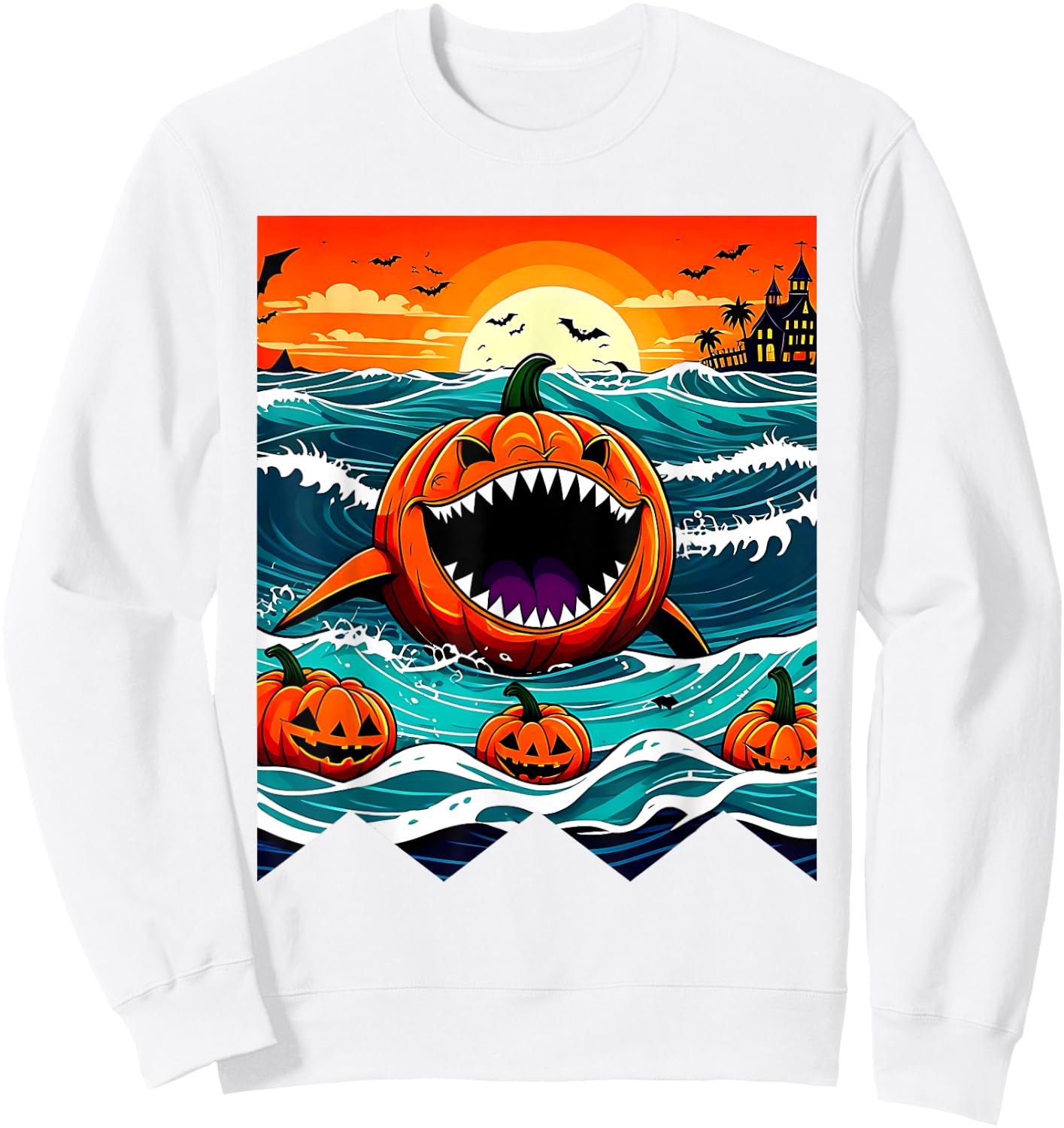 Halloween Pumpkin Shark Funny Summerween Spooky Summer Kids Sweatshirt - Sweatshirt | White