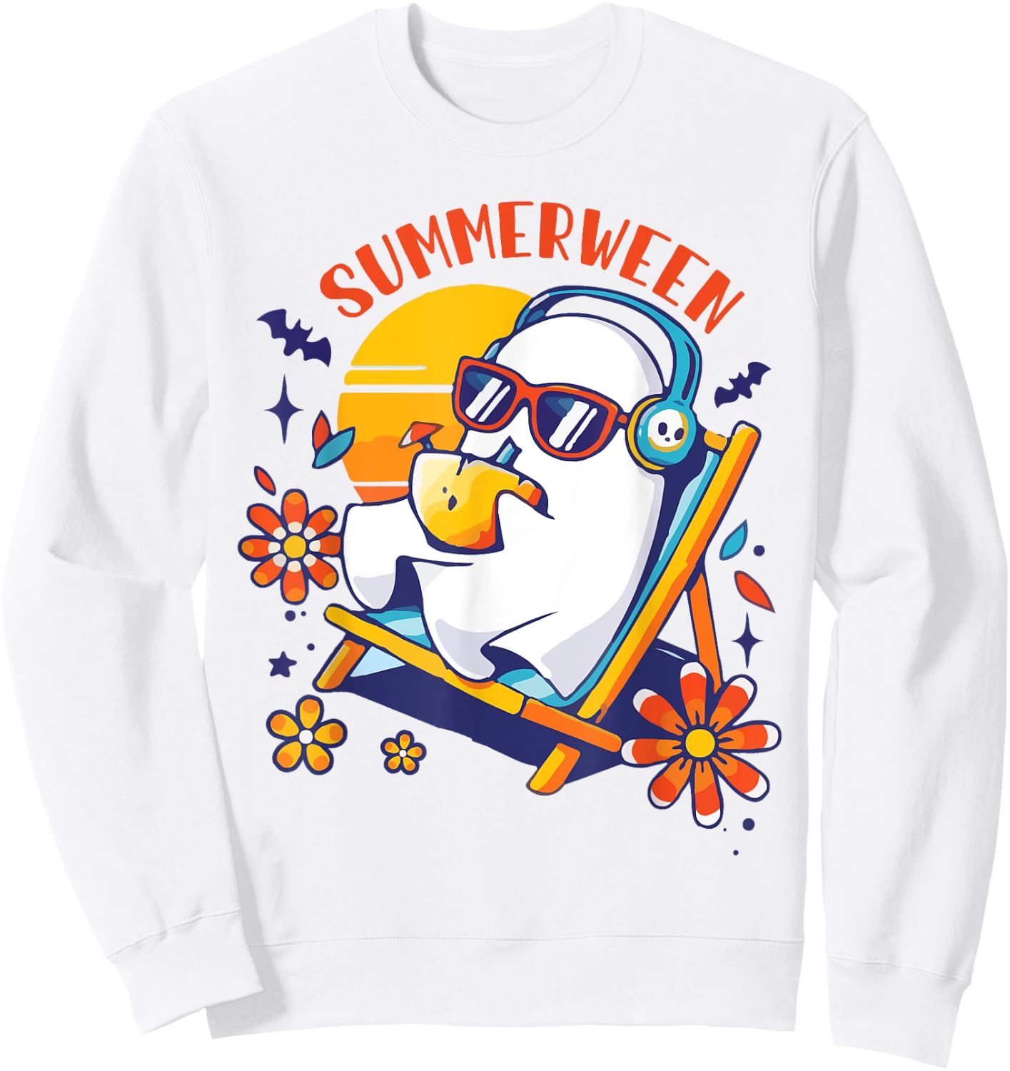 Summerween Cute Spooky Summer Ghost Halloween Lover Sweatshirt - Sweatshirt | White