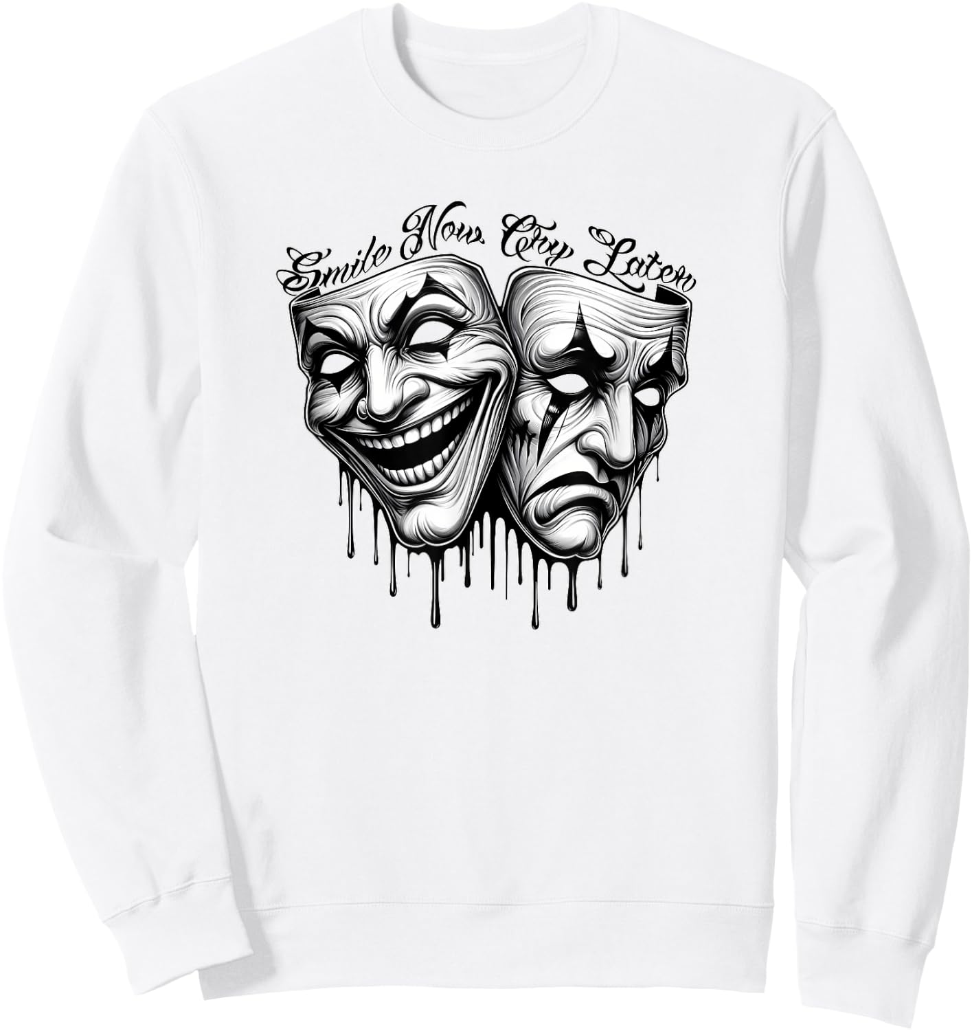 Smile Now CRY Later Payaso Chicano Art Gangster Cholo Sweatshirt - Sweatshirt | White
