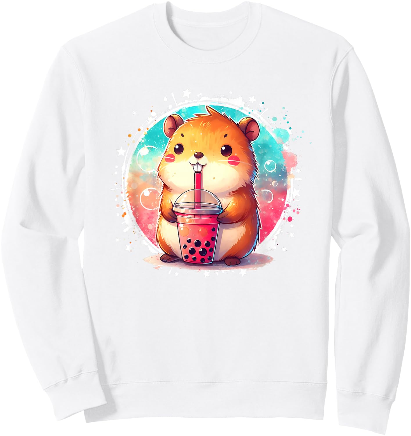 Kawaii Capybara Drinks Boba Bubble Tea Kawaii Clothes Kawaii Sweatshirt - Sweatshirt | White