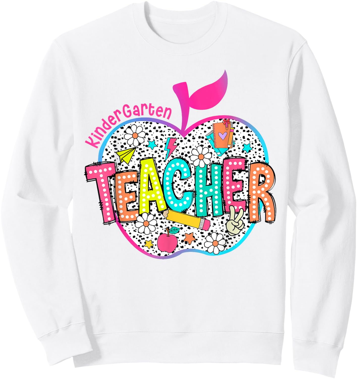 Kindergarten Teacher Back To School Apple Dalmatian Dots Sweatshirt - Sweatshirt | White
