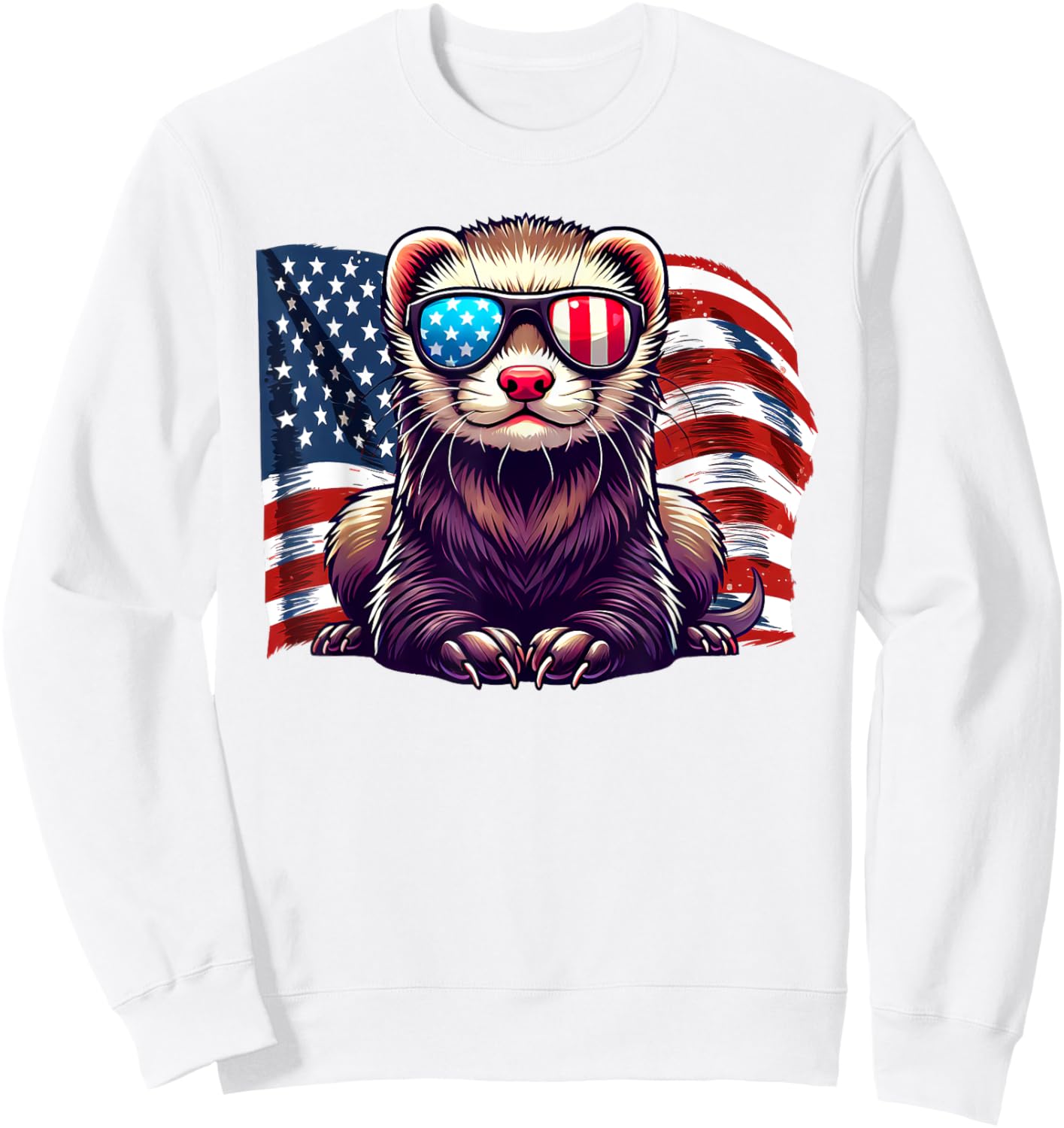 USA Flag Ferret Pets Patriotic Sunglasses Ferrets American Sweatshirt - Sweatshirt | White