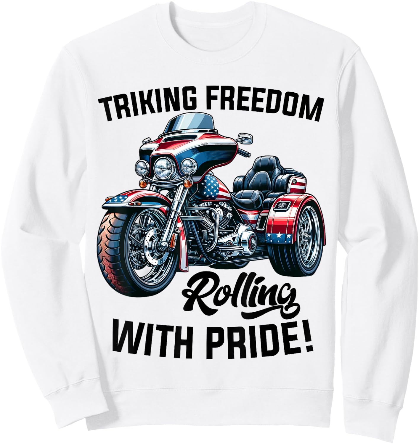 USA Trike Motorcycle Patriotic American Flag Trike Dad Sweatshirt - Sweatshirt | White