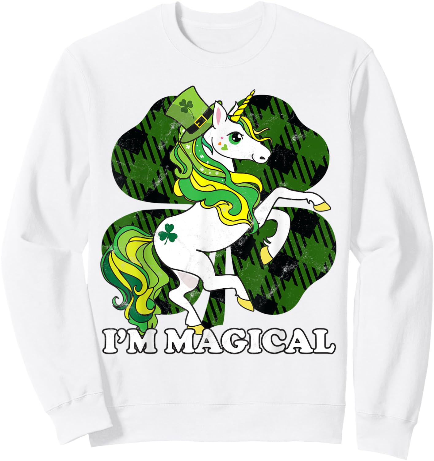 Unicorn Plaid St Patricks Day Magical Lepricorn Girl Women Sweatshirt - Sweatshirt | White