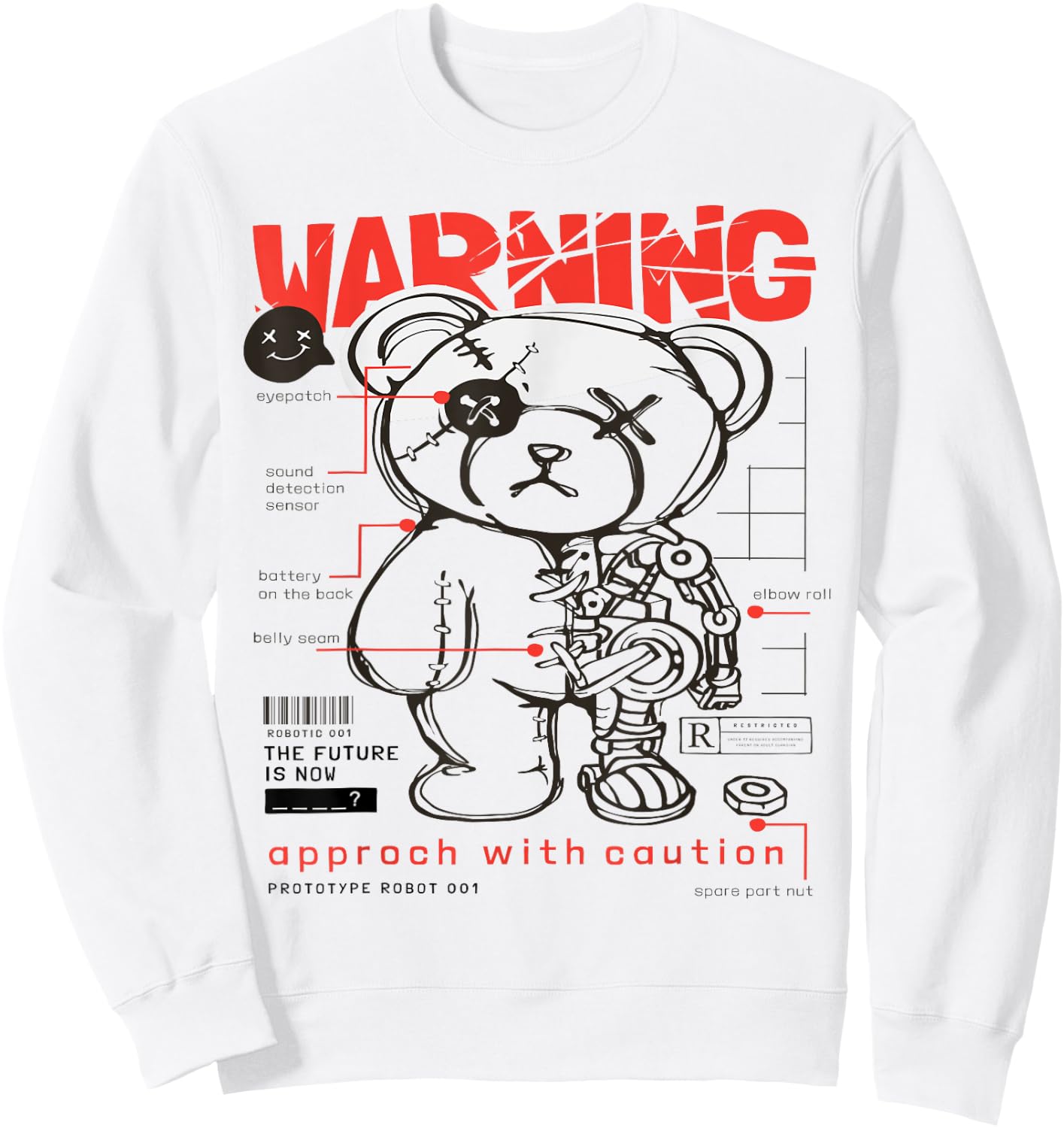 Prototype Robot Teddy Bear Funny Sweatshirt - Sweatshirt | White
