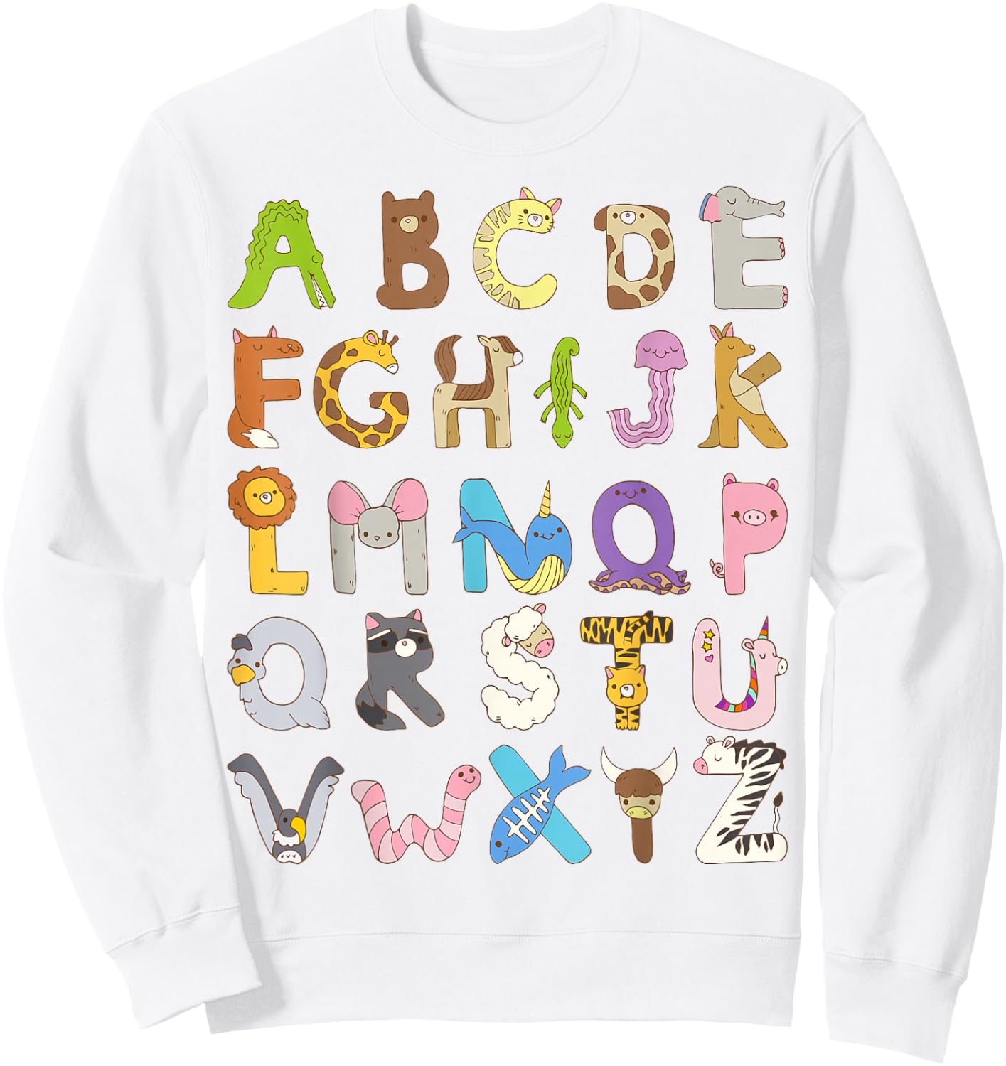 ABC Animals Alphabet Graphic Boys Girls Kindergarten Teacher Sweatshirt - Sweatshirt | White
