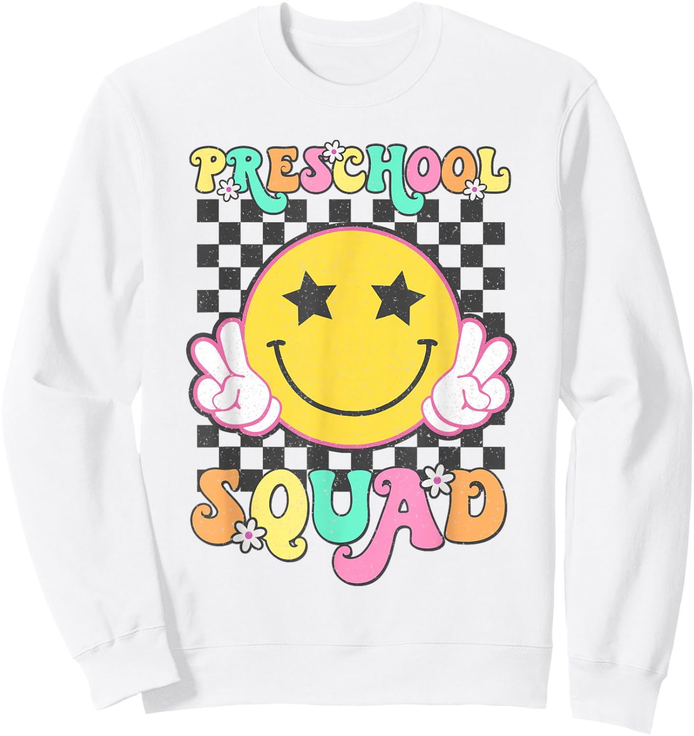 Preschool Squad Smile Retro Back To School Sweatshirt - Sweatshirt | White