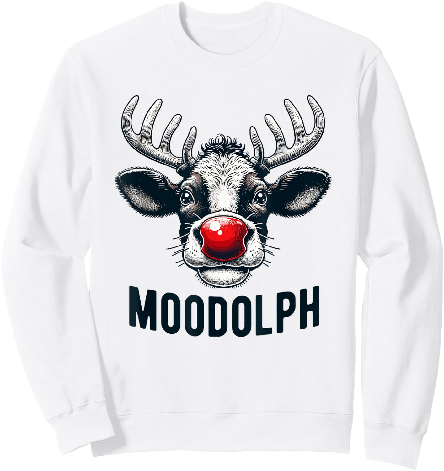 Funny Moodolph Cow Dairy Farmer Christmas Pun Sweatshirt - Sweatshirt | White