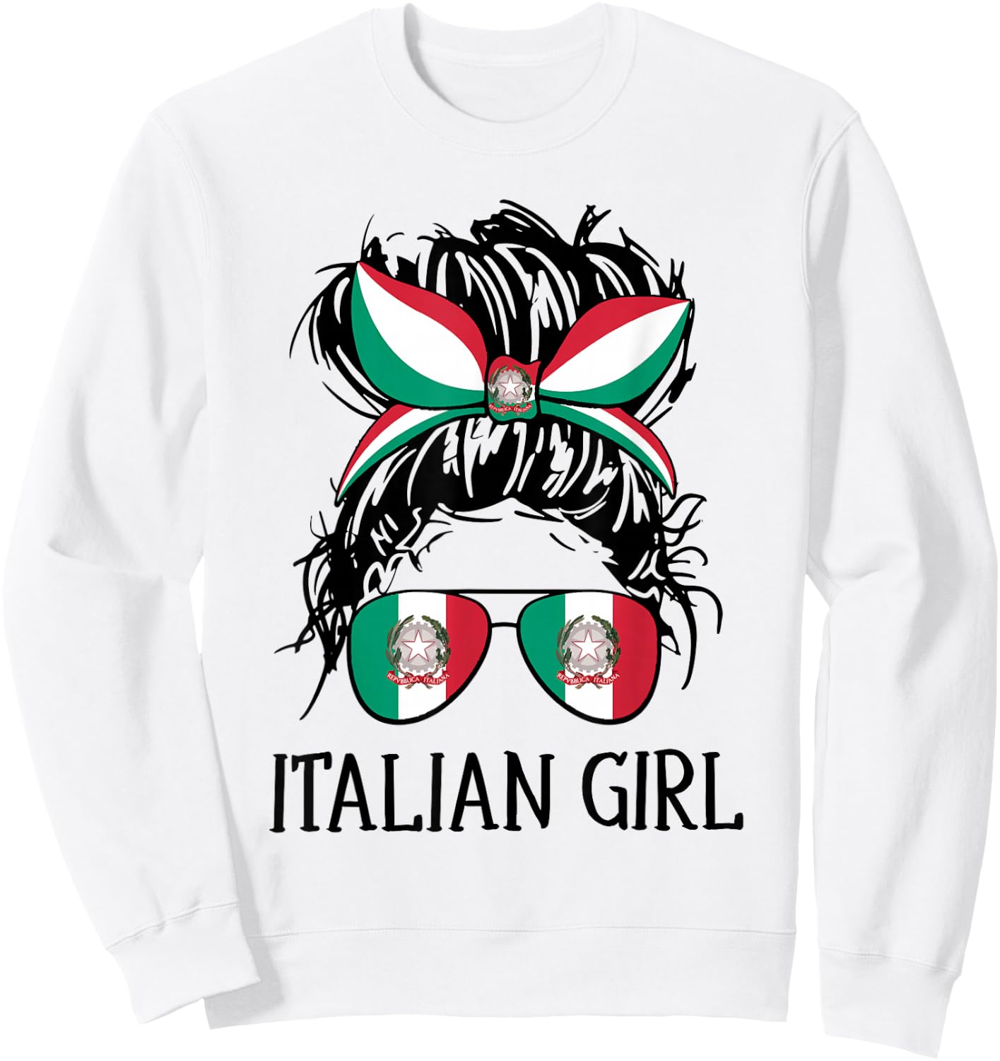 Italy Flag Coat of Arm Italian Girl Messy Bun Hair Women Sweatshirt - Sweatshirt | White