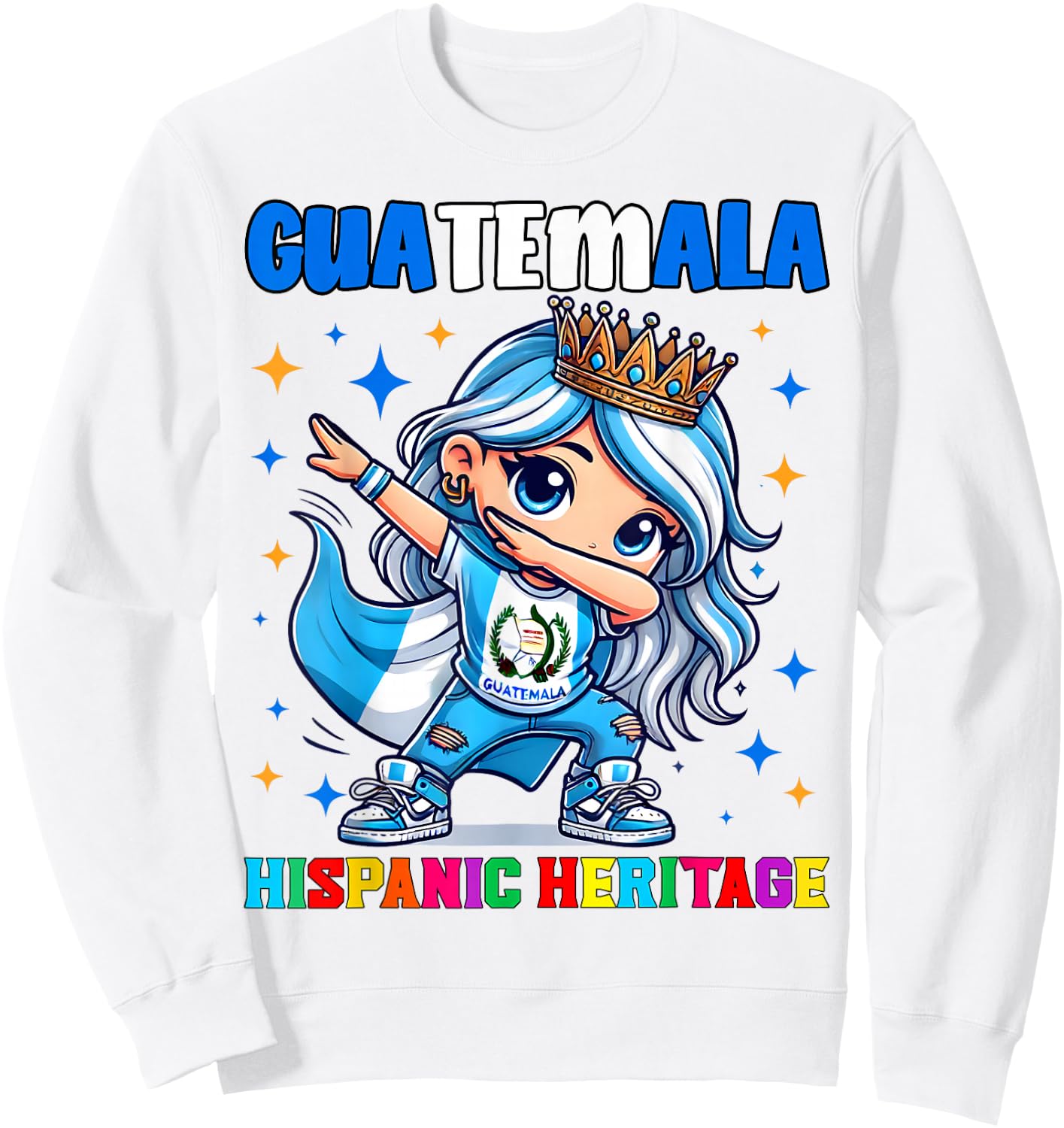 Guatemala Dabbing Girl Hispanic Heritage Celebration Sweatshirt - Sweatshirt | White