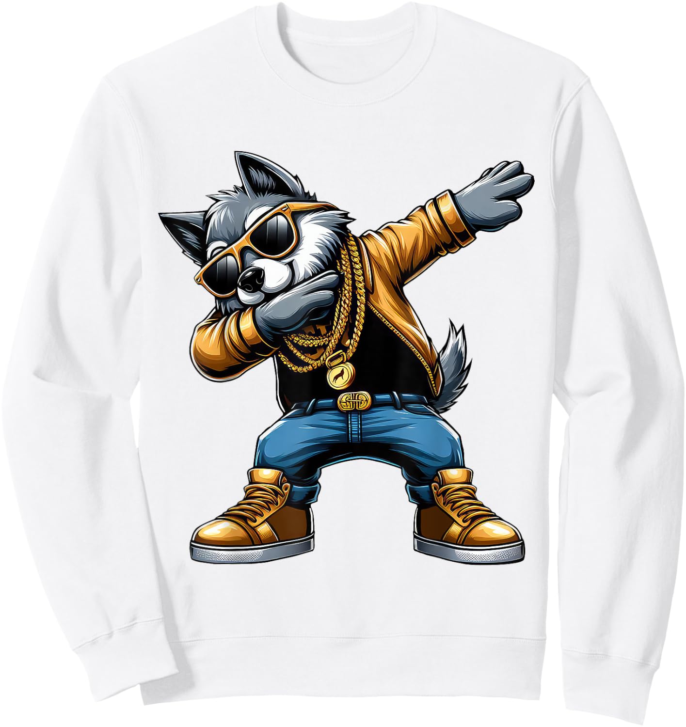 Dabbing Wolf Funny Wolf Dab Dance Boys Girls Kids Sweatshirt - Sweatshirt | White
