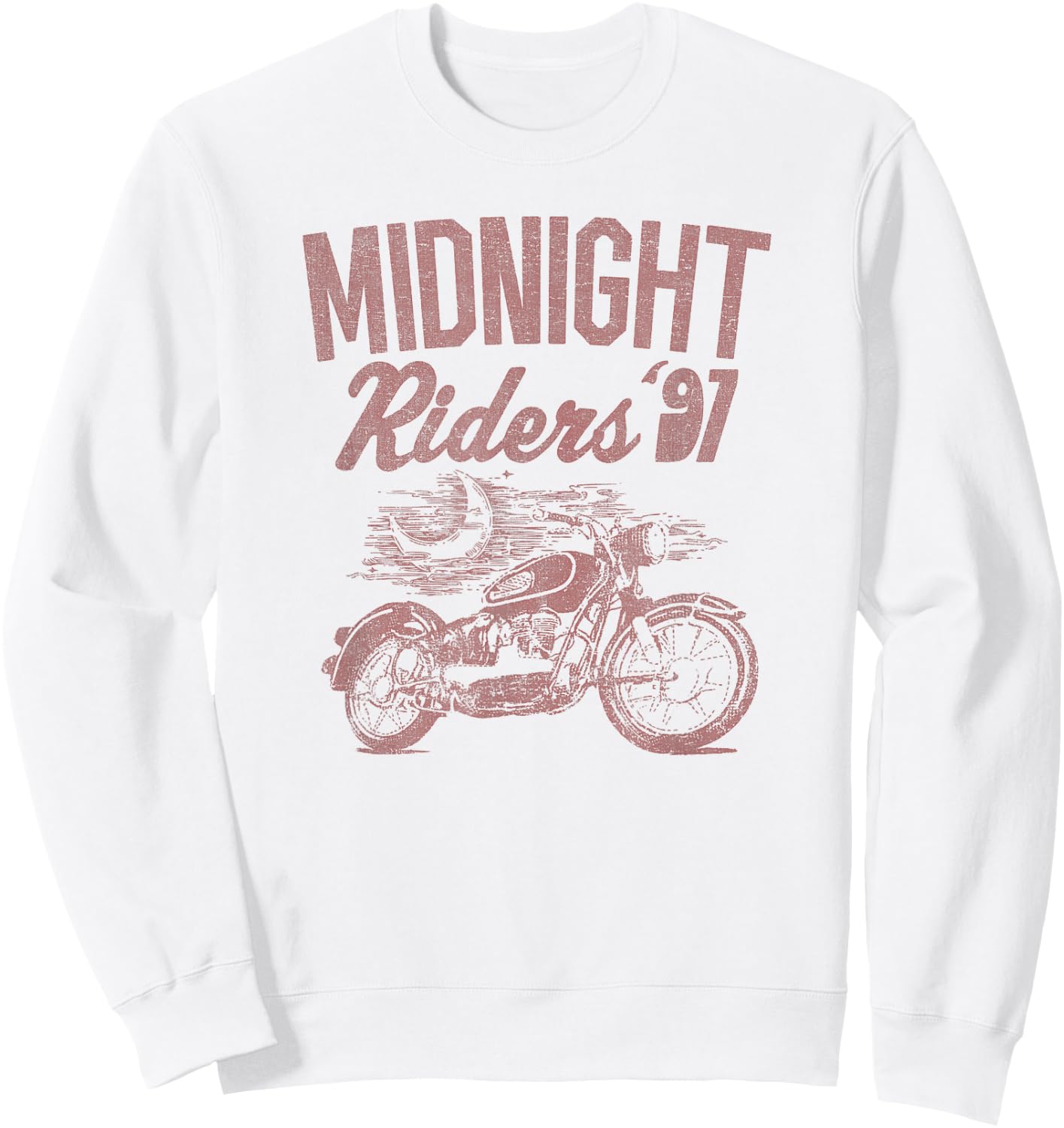 Trendy Midnight Riders '91 Faded Text, Motorcycle Sweatshirt - Sweatshirt | White