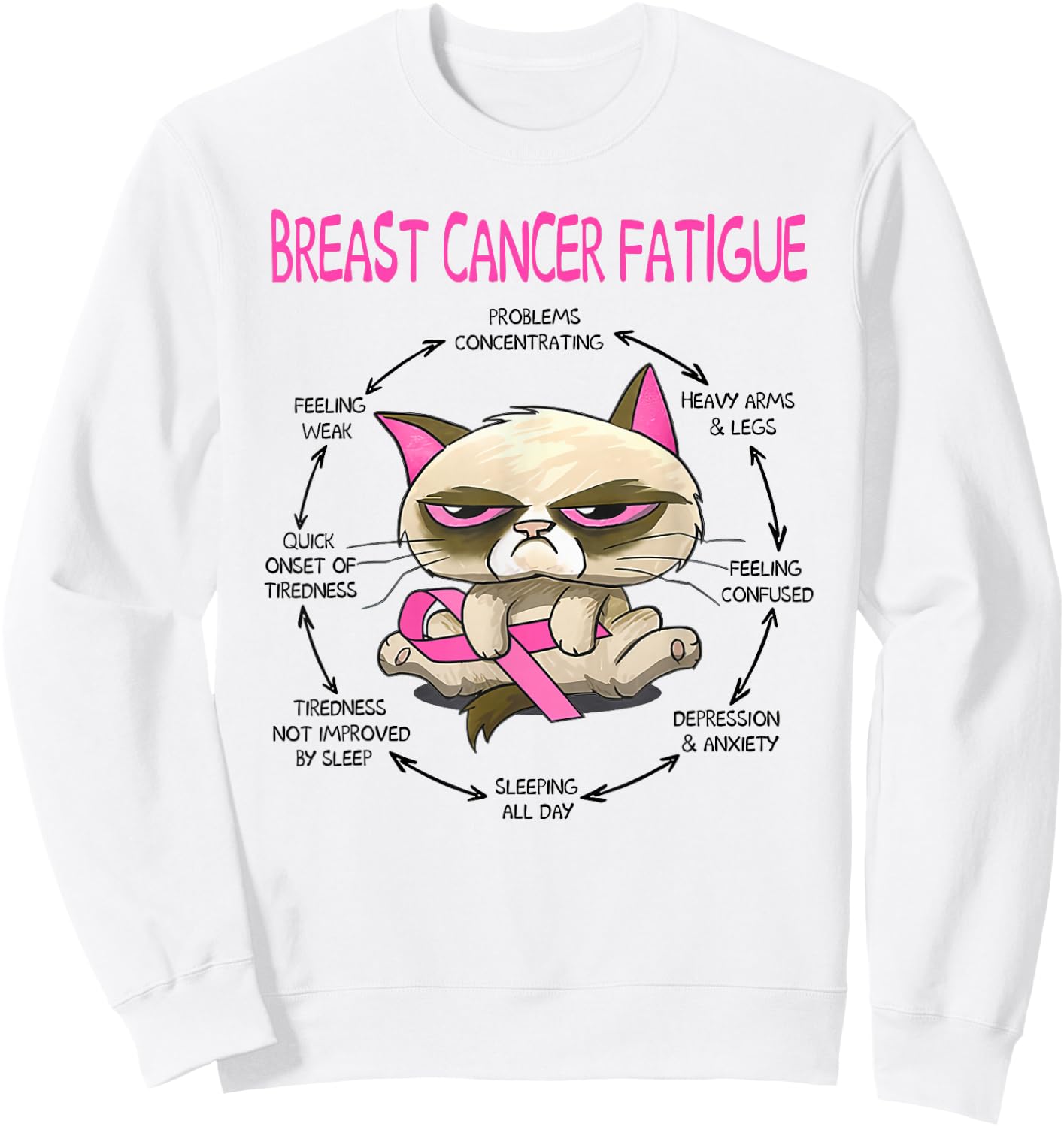 Breast cancer fatigue cat Women Sweatshirt - Sweatshirt | White