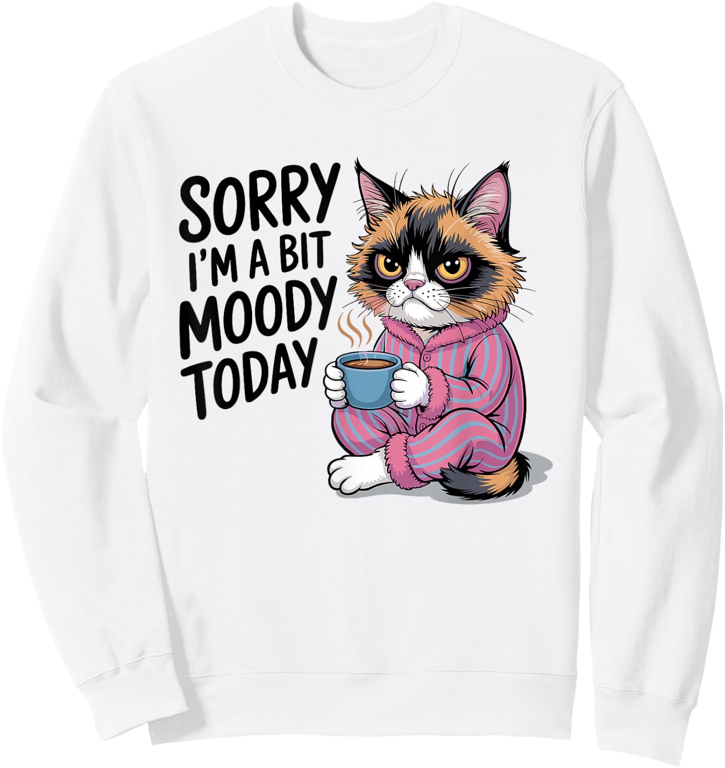 Sorry I'm A Bit Moody Today Tired Cat Sweatshirt - Sweatshirt | White