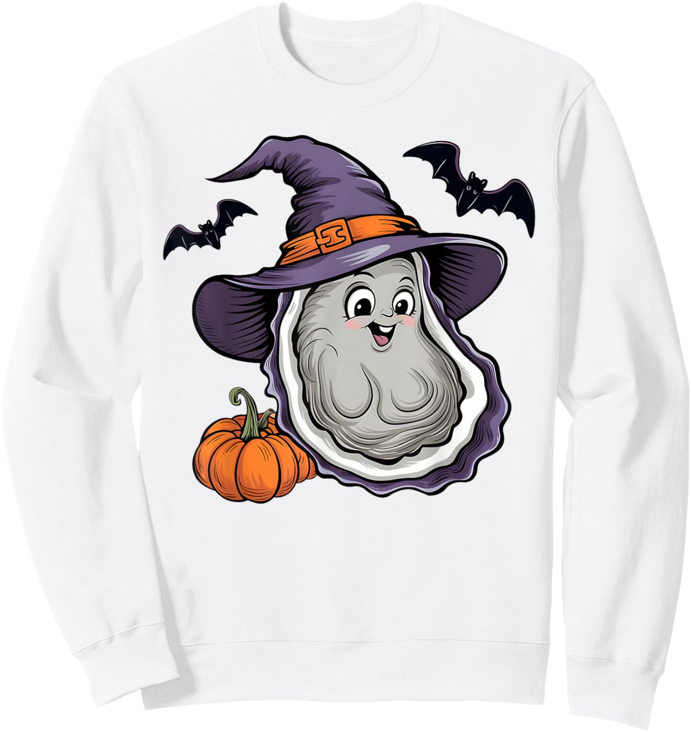 Funny Pumpkin Bat Witch Costume Oyster Halloween Sweatshirt - Sweatshirt | White