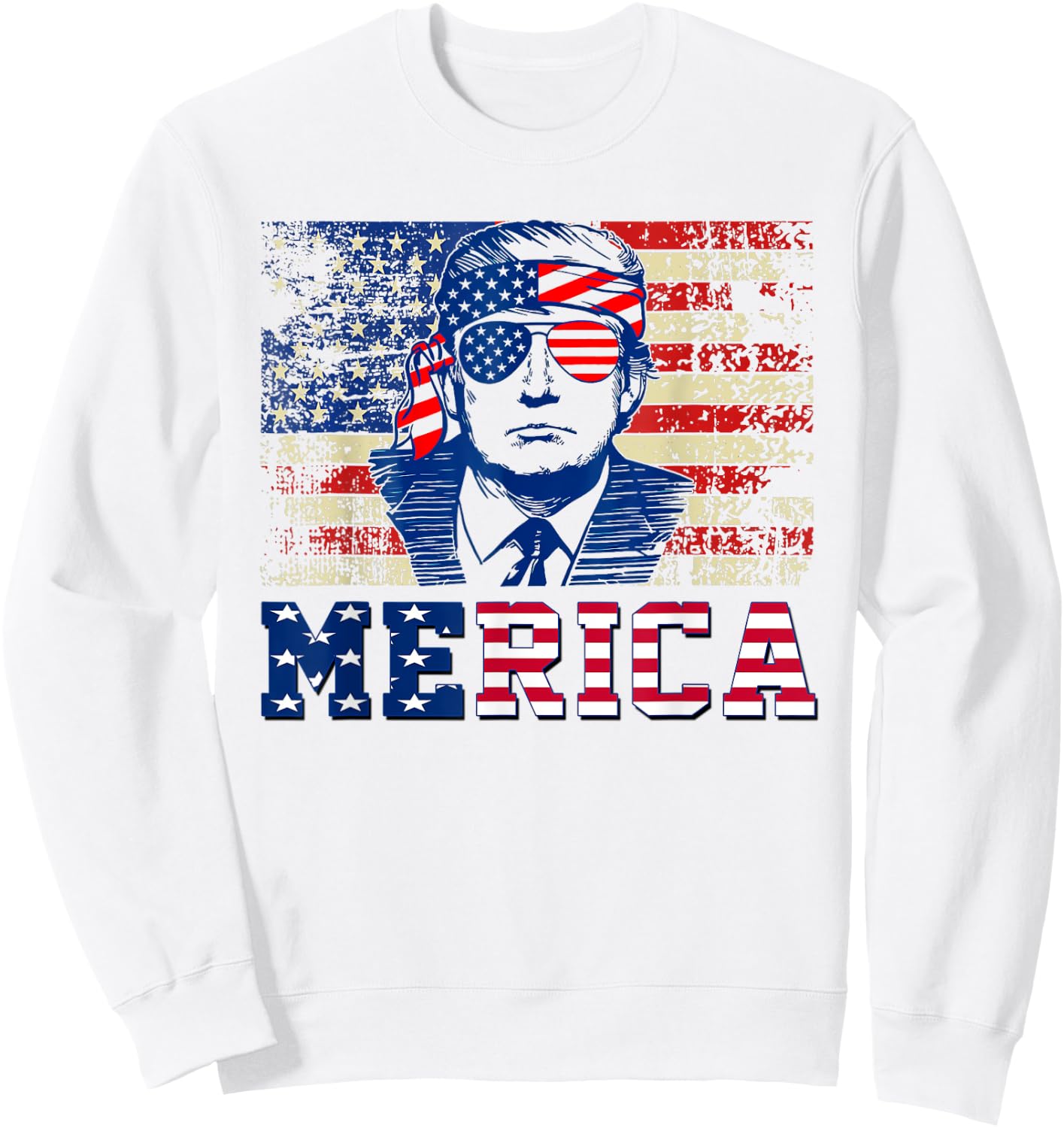 MERICA TRUMP Happy Fourth 4th Of July Trump American Flag Men Sweatshirt - Sweatshirt | White