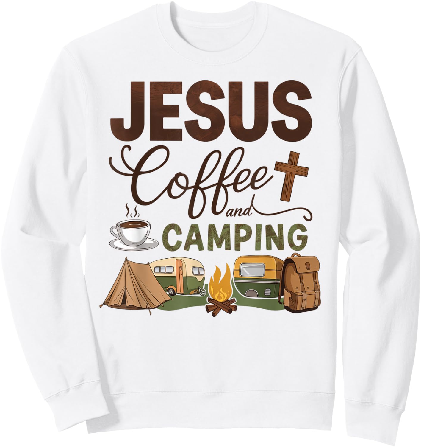 Jesus Coffee And Camping Sweatshirt - Sweatshirt | White