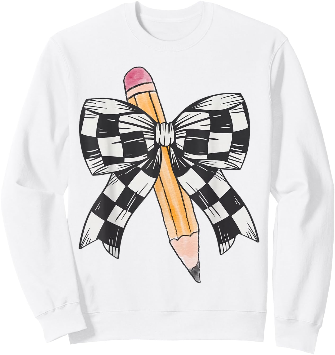 Back To School Day Checkerboard Coquette Bow Pencil Motivate Sweatshirt - Sweatshirt | White