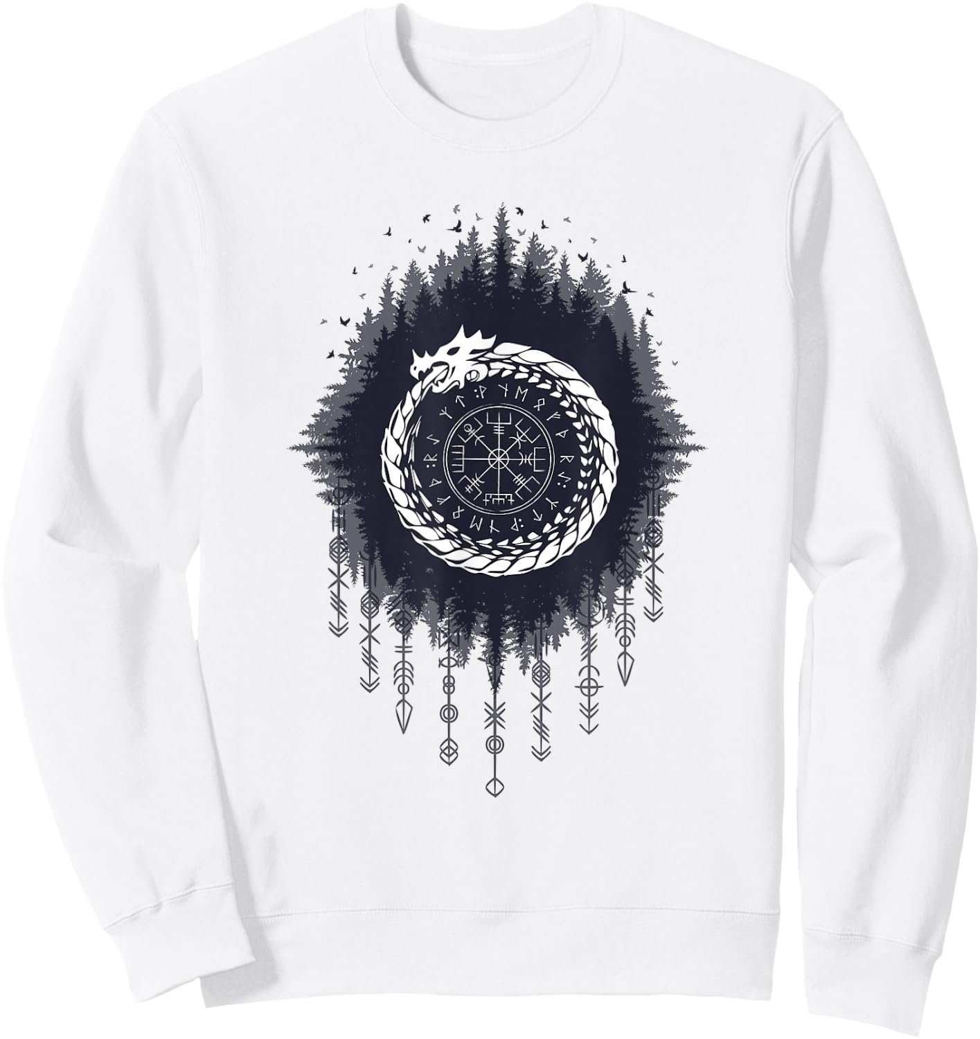 Ouroboros Snake Devouring Itself Viking Runes Cycle of Life Sweatshirt - Sweatshirt | White