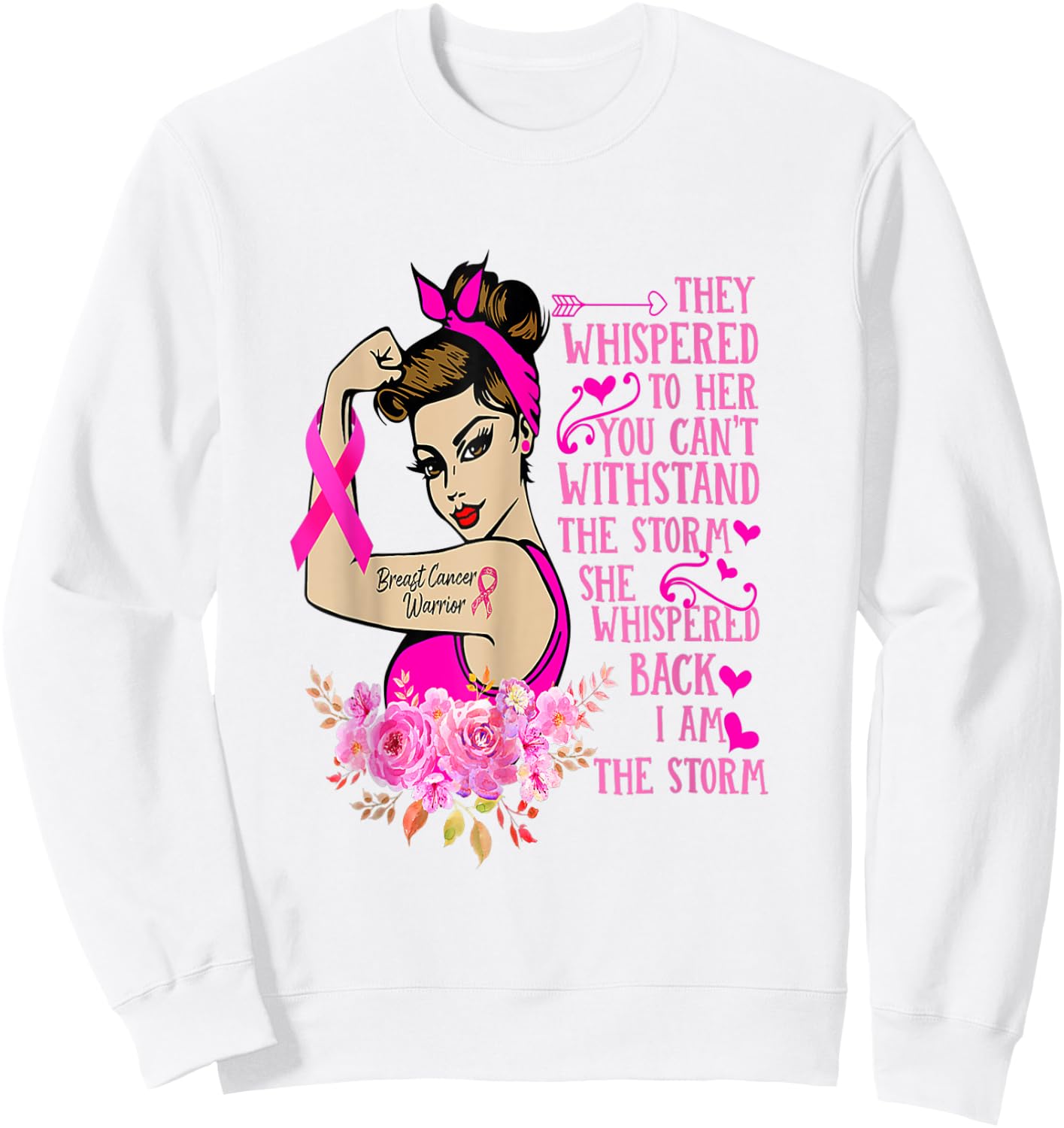 I'm The Storm Strong Women Breast Cancer Warrior Pink Ribbon Sweatshirt - Sweatshirt | White