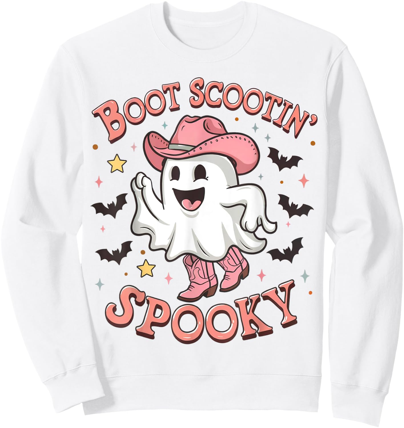 Boot Scootin' Spooky Funny Ghost Pink Cowboy Halloween Sweatshirt - Sweatshirt | White