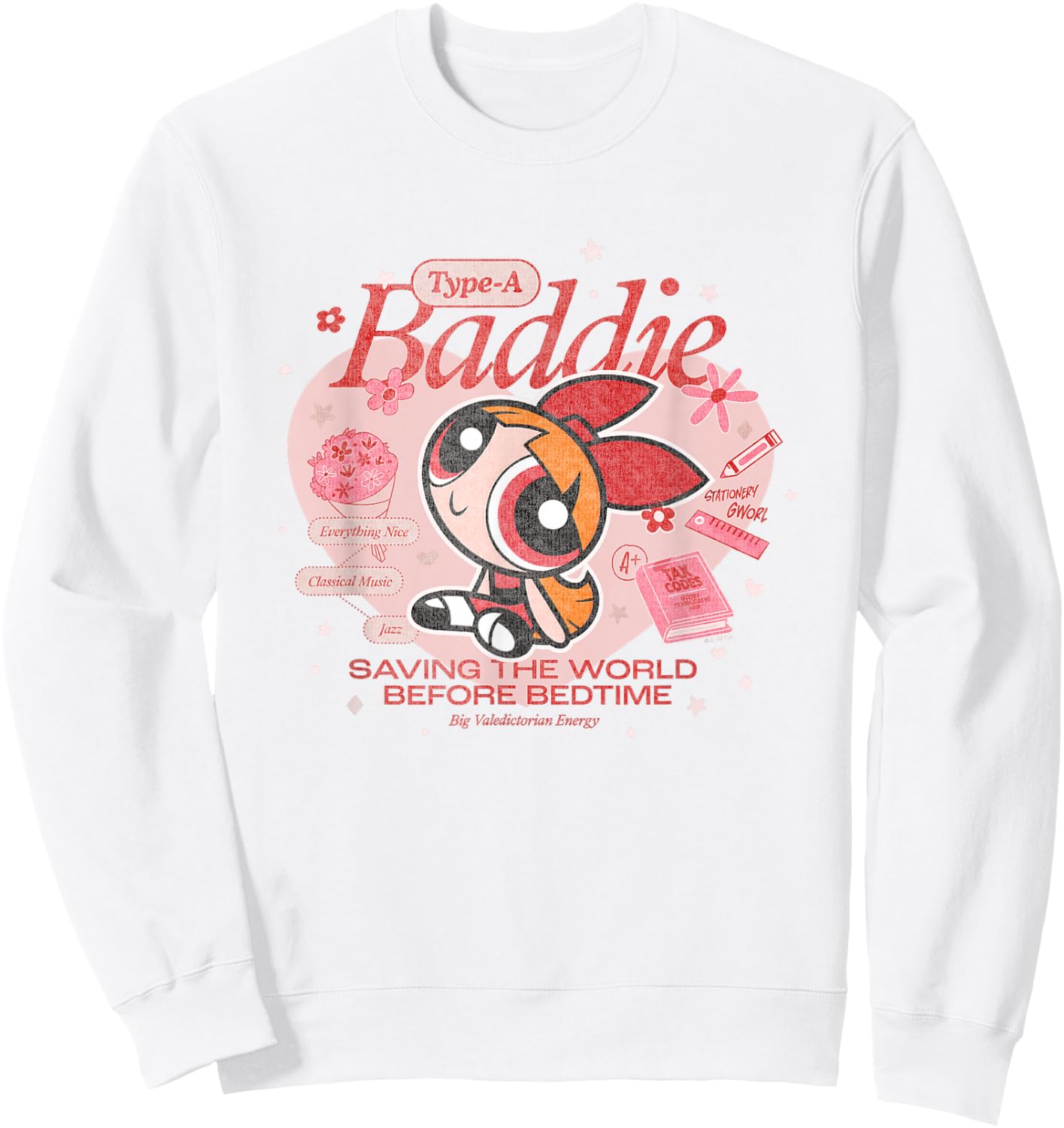 The Powerpuff Girls Blossom Type-A Baddie Distressed Sweatshirt - Sweatshirt | White