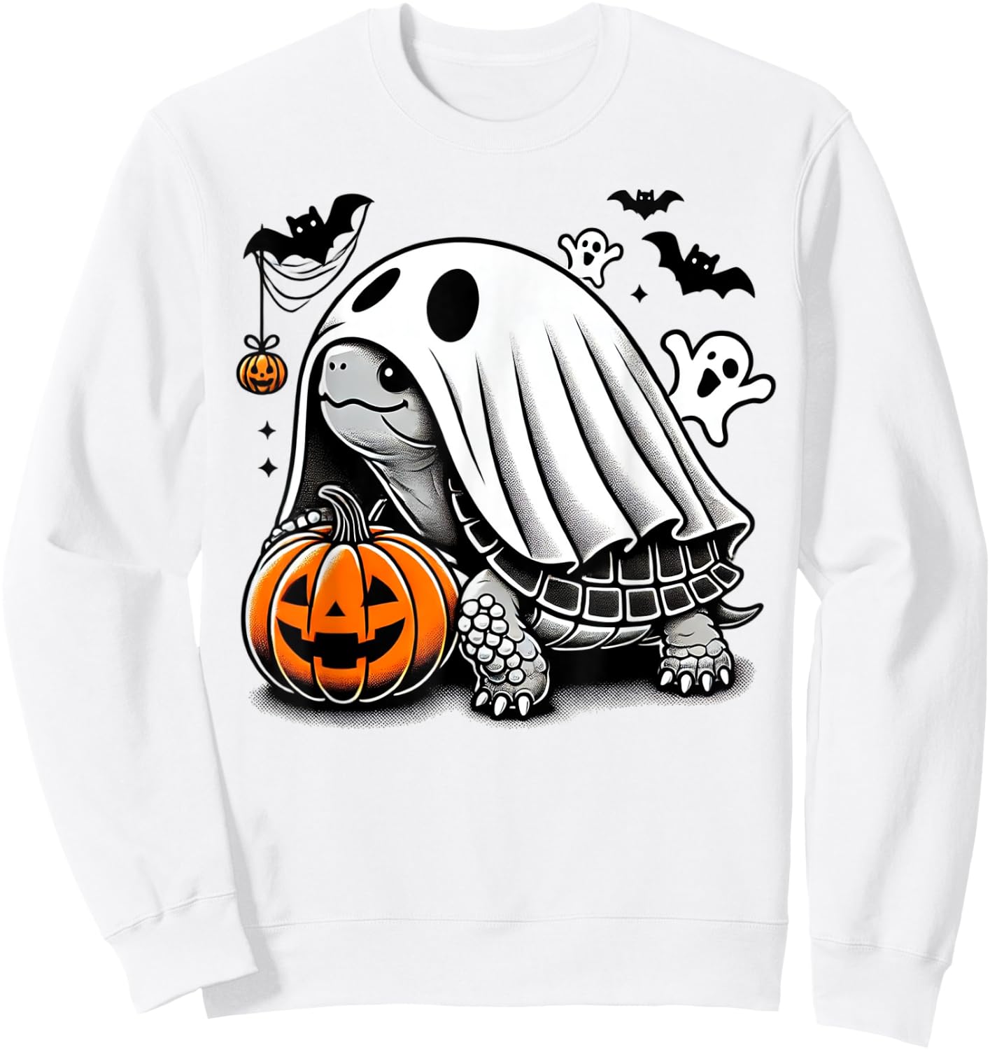 Halloween Turtle Ghost Pumpkin Costume Terrapin Tortoise Sweatshirt - Sweatshirt | White