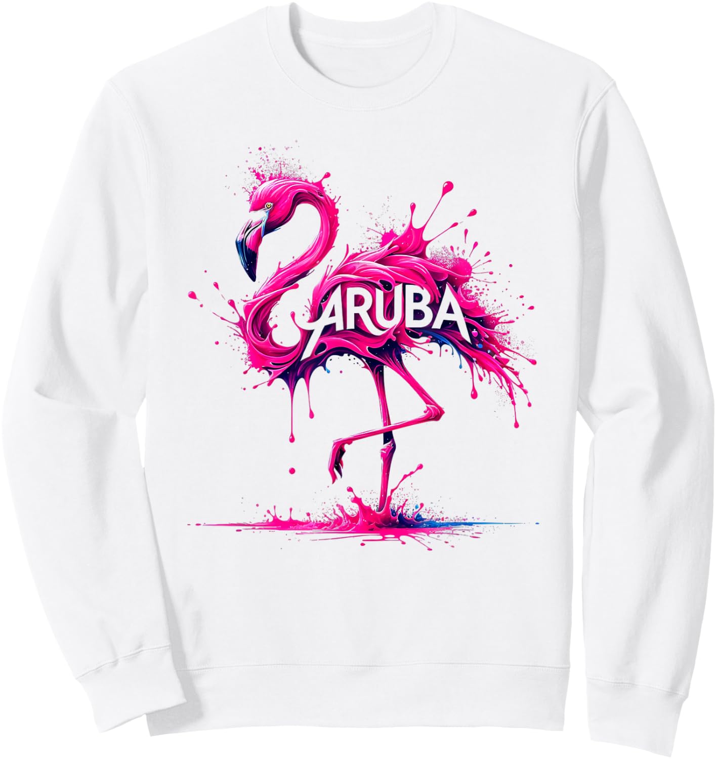 Aruba Paint Splatter Flamingo Sweatshirt - Sweatshirt | White