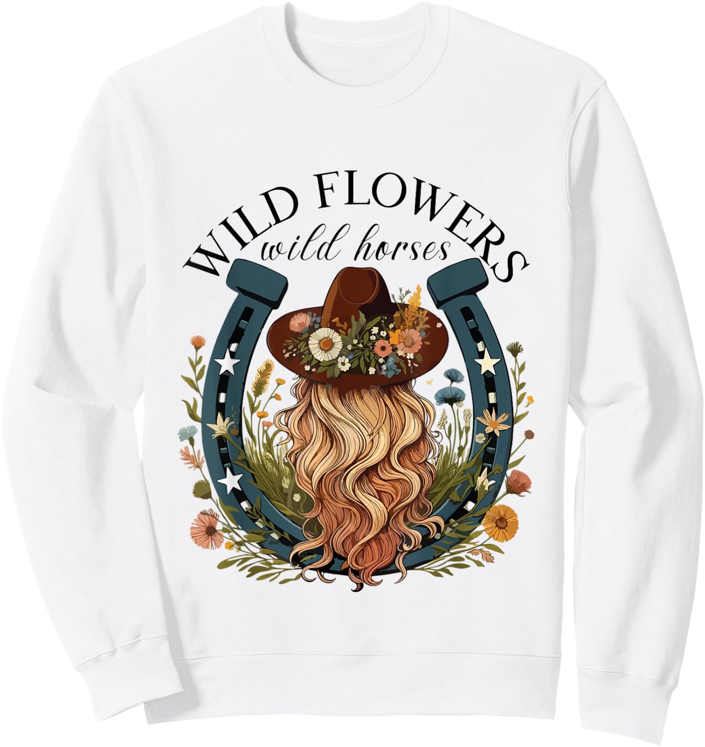Wildflowers Wild Horses Western Boho Country Music Sweatshirt - Sweatshirt | White