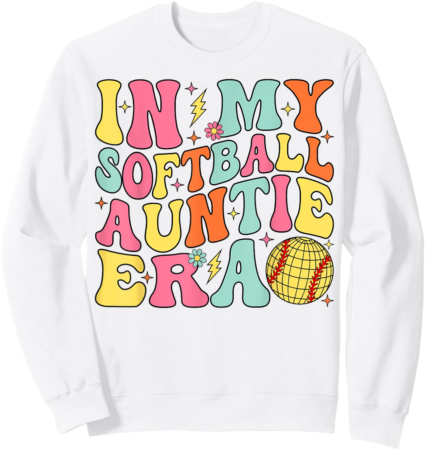 In My Softball Auntie Era Groovy Softball Aunt Sweatshirt - Sweatshirt | White
