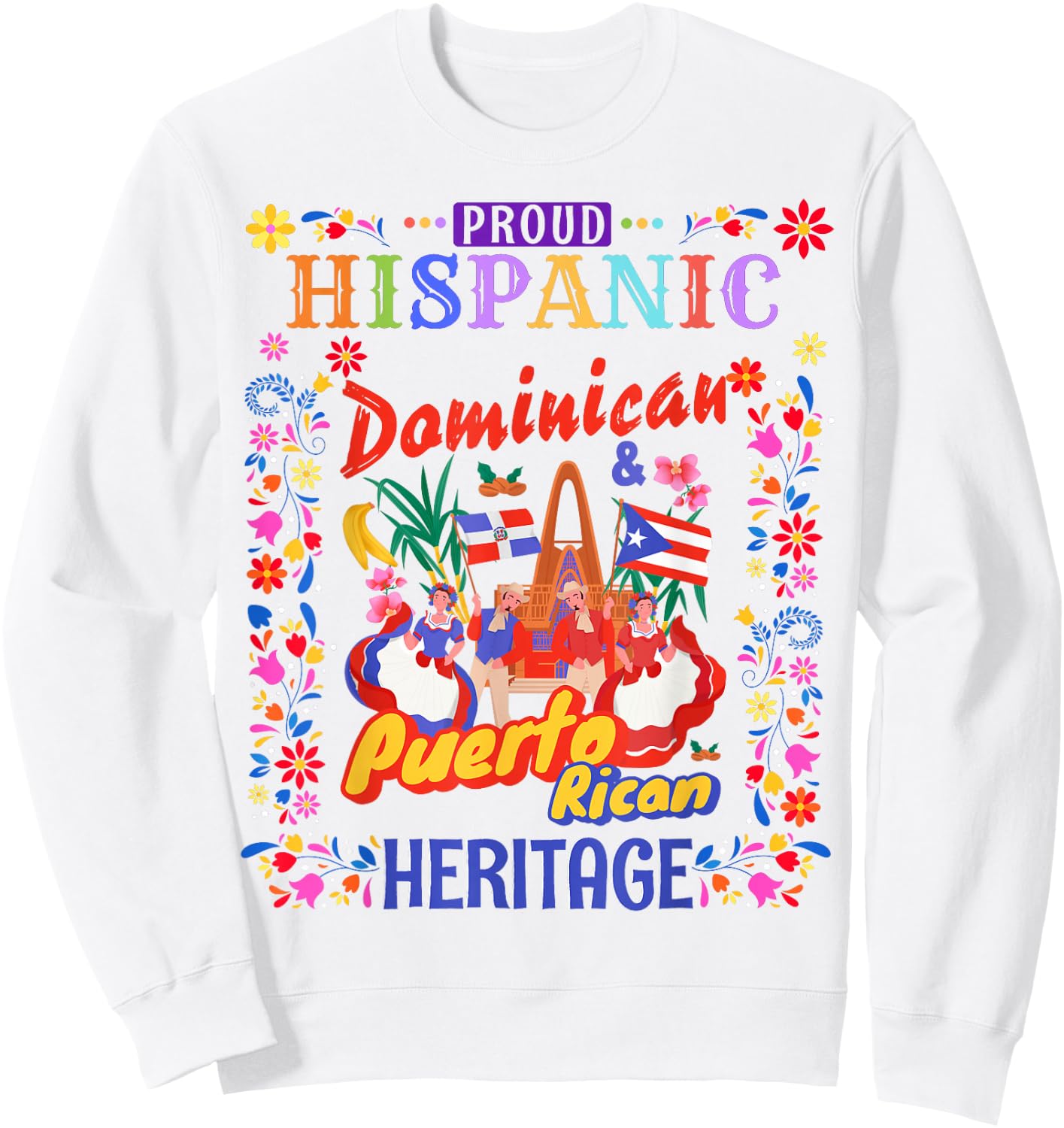 Puerto Rican & Dominican Flag Outfit Idea Women Dominican Sweatshirt - Sweatshirt | White