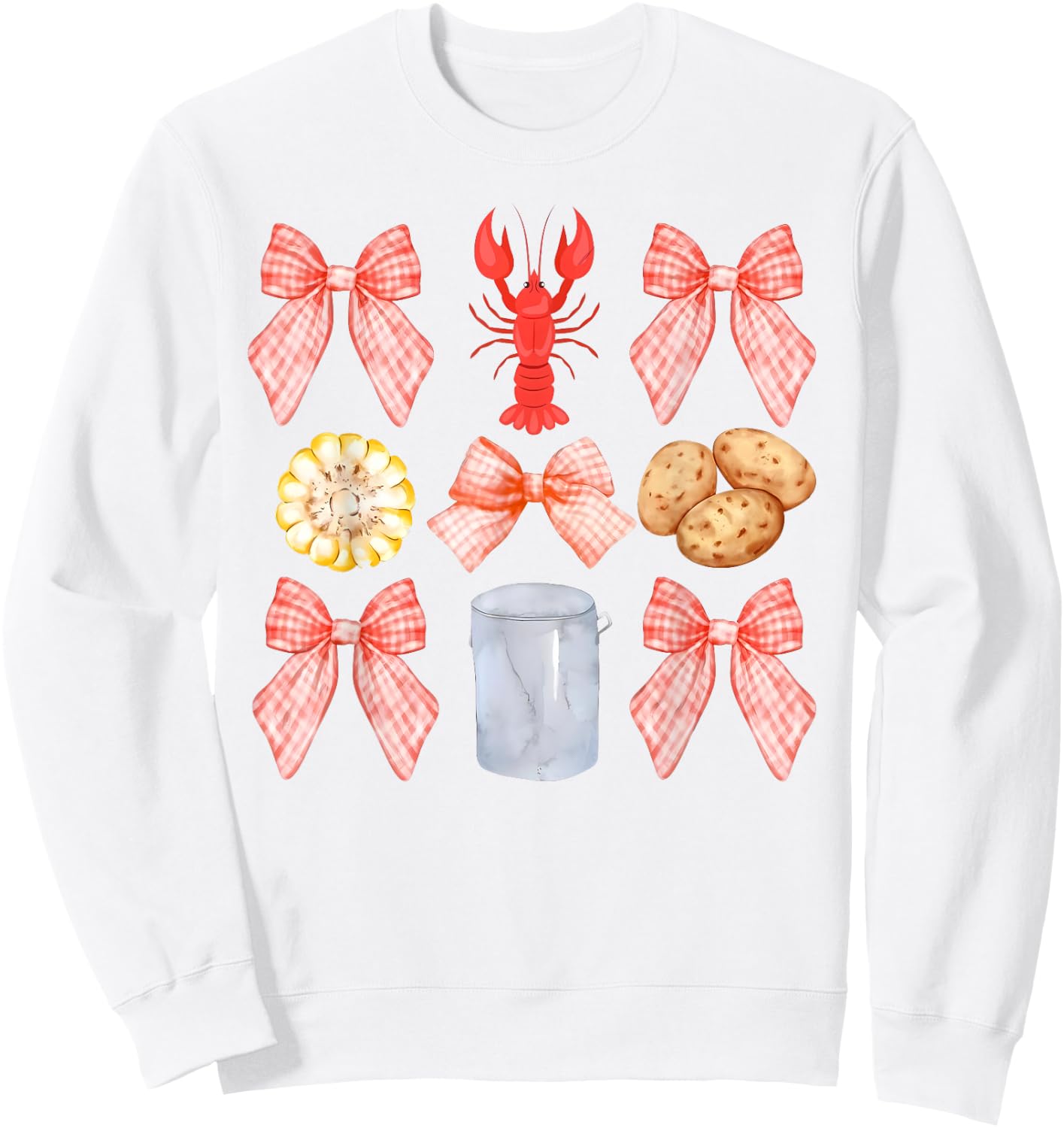 Pink Bow Cute Coquette Crawfish Boil Y2K Girl Aesthetic Sweatshirt - Sweatshirt | White
